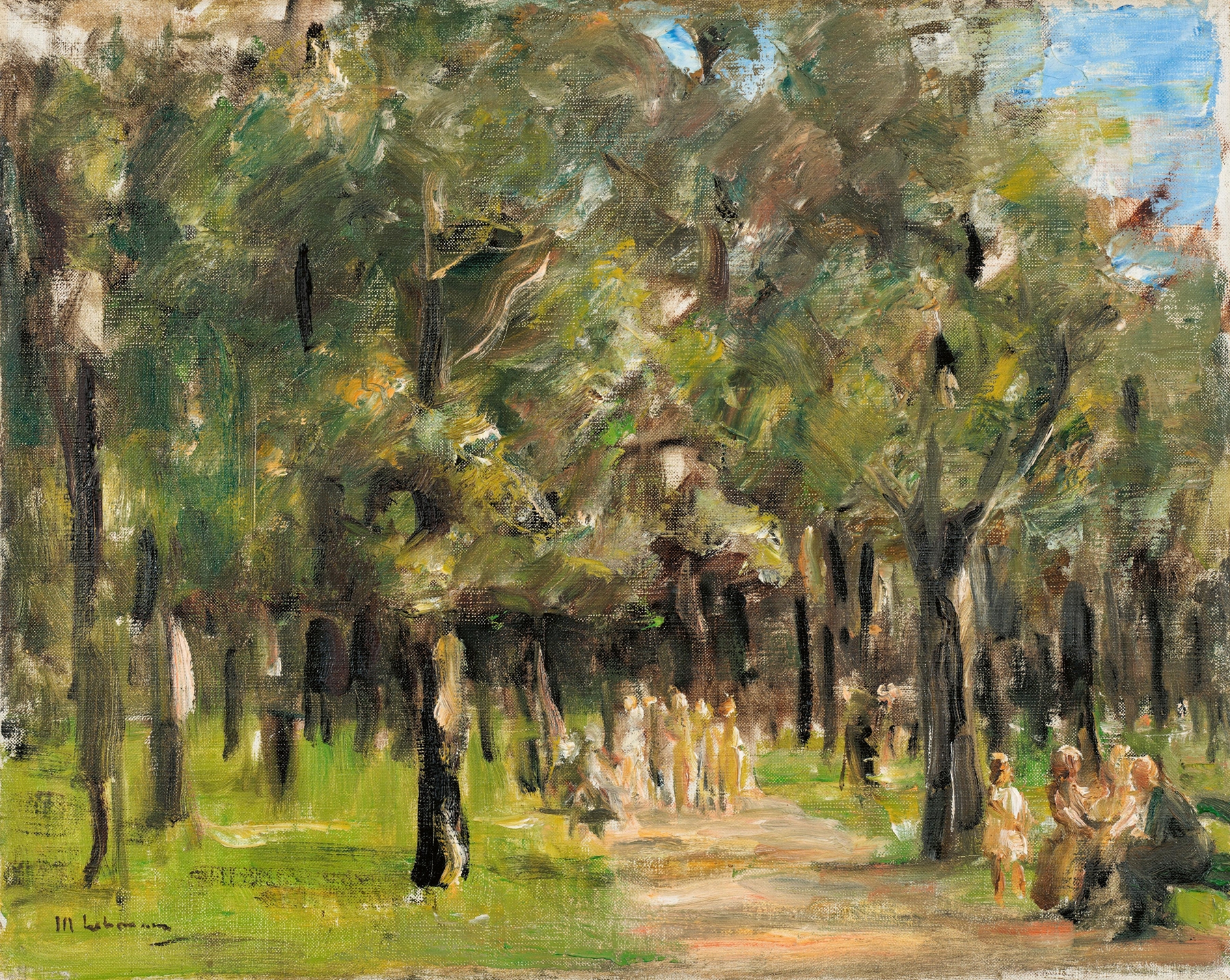 Spaziergänger im Tiergarten, by Max Liebermann, public domain