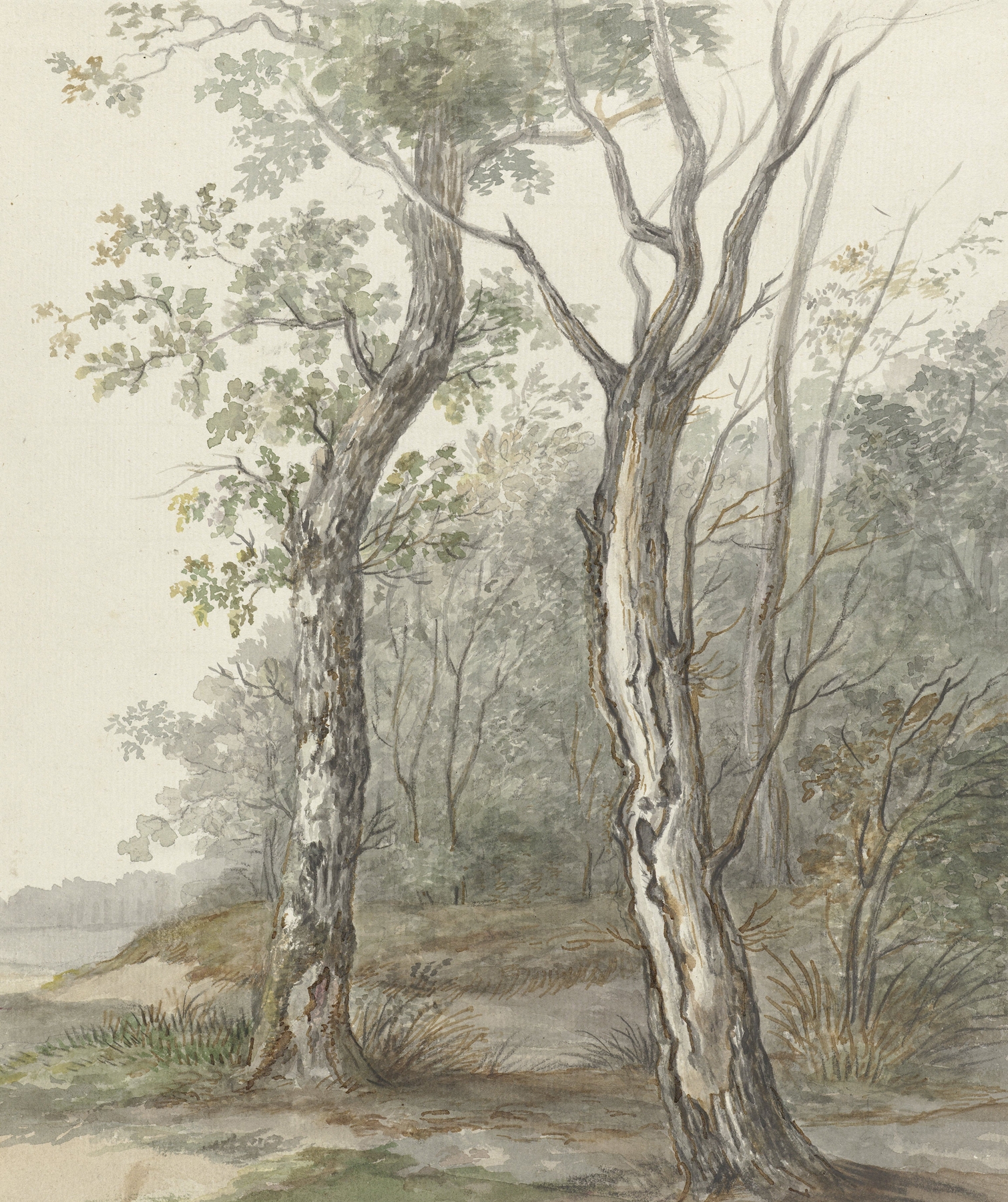 Landscape oil painting by Jan Dasveldt featuring a soft horizon and greenery.