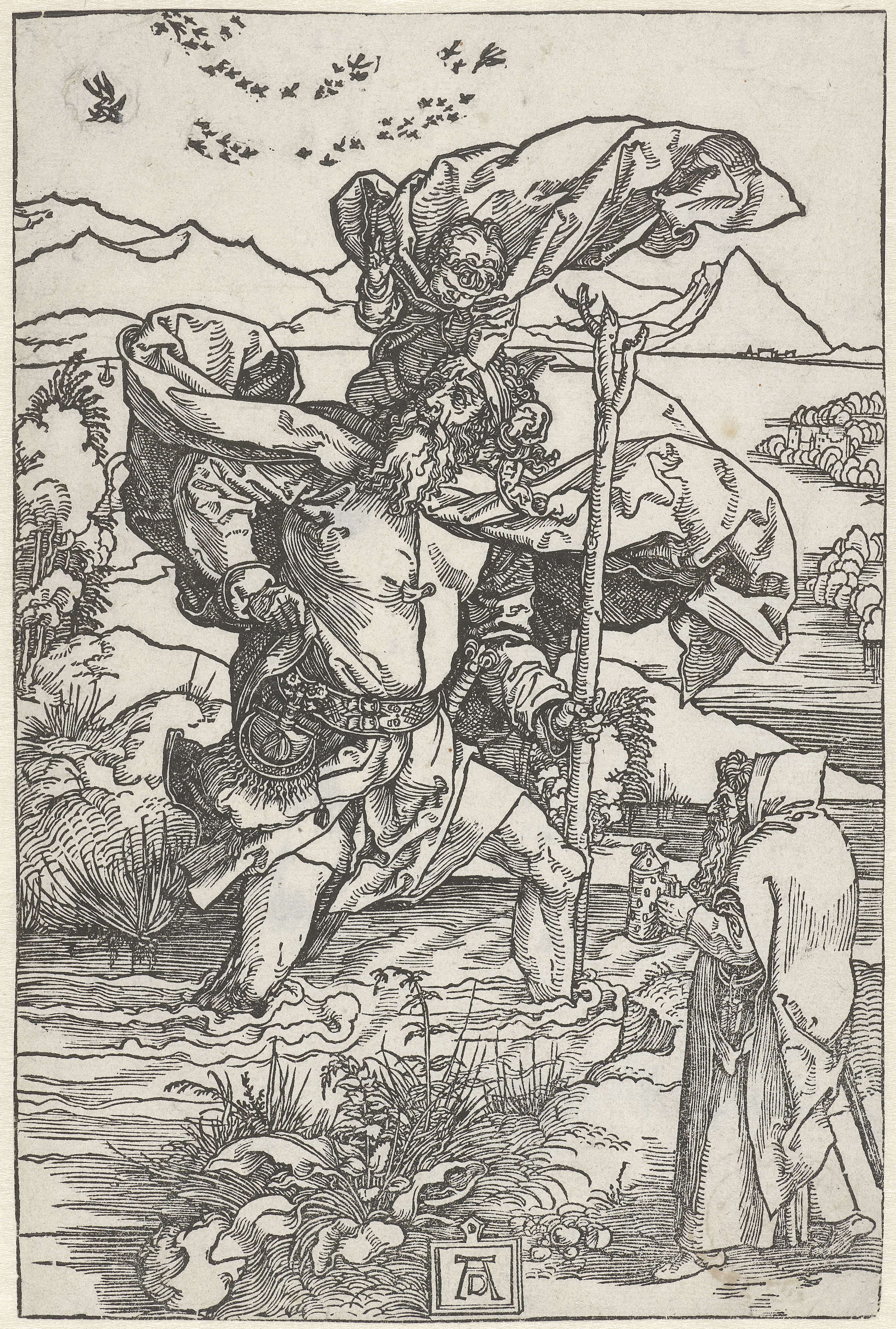 De Heilige Christoffel draagt het Christuskind, by Albrecht Dürer, public domain