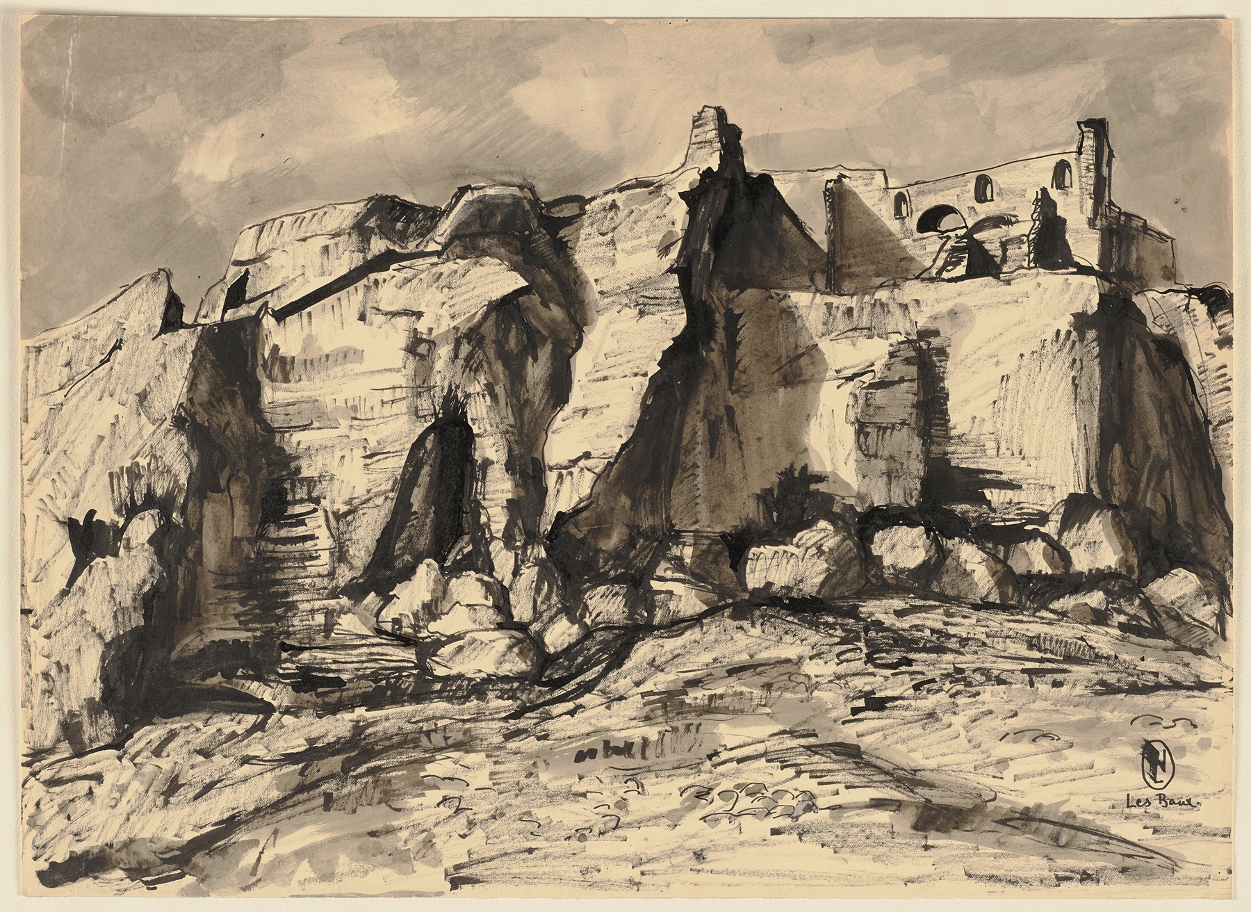 Landscape of rugged cliffs in Les Baux-de-Provence by Hermann Lismann, oil painting