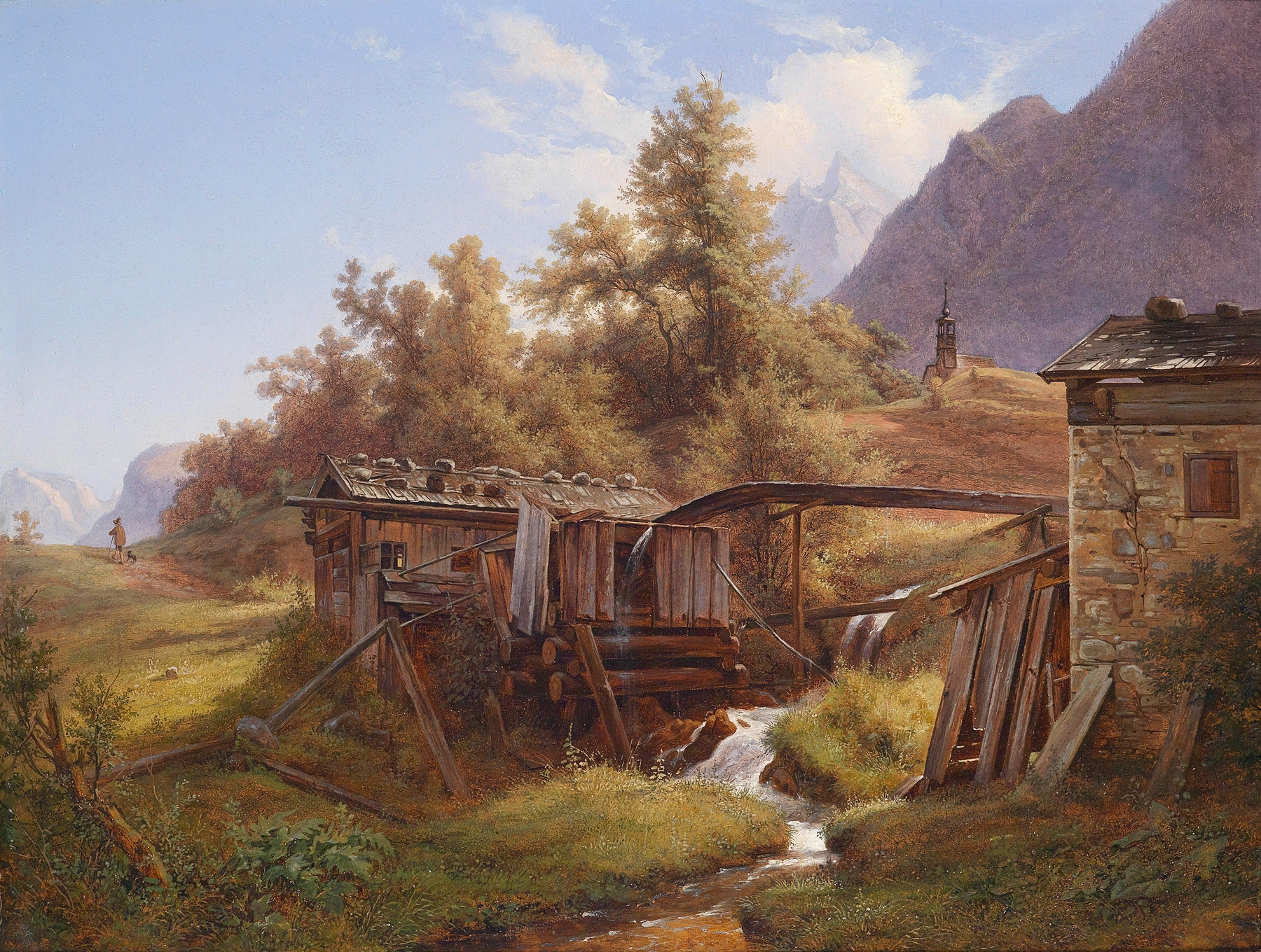 Alte Mühle im Thale bei Berchtesgaden, oil on canvas by Robert Kummer