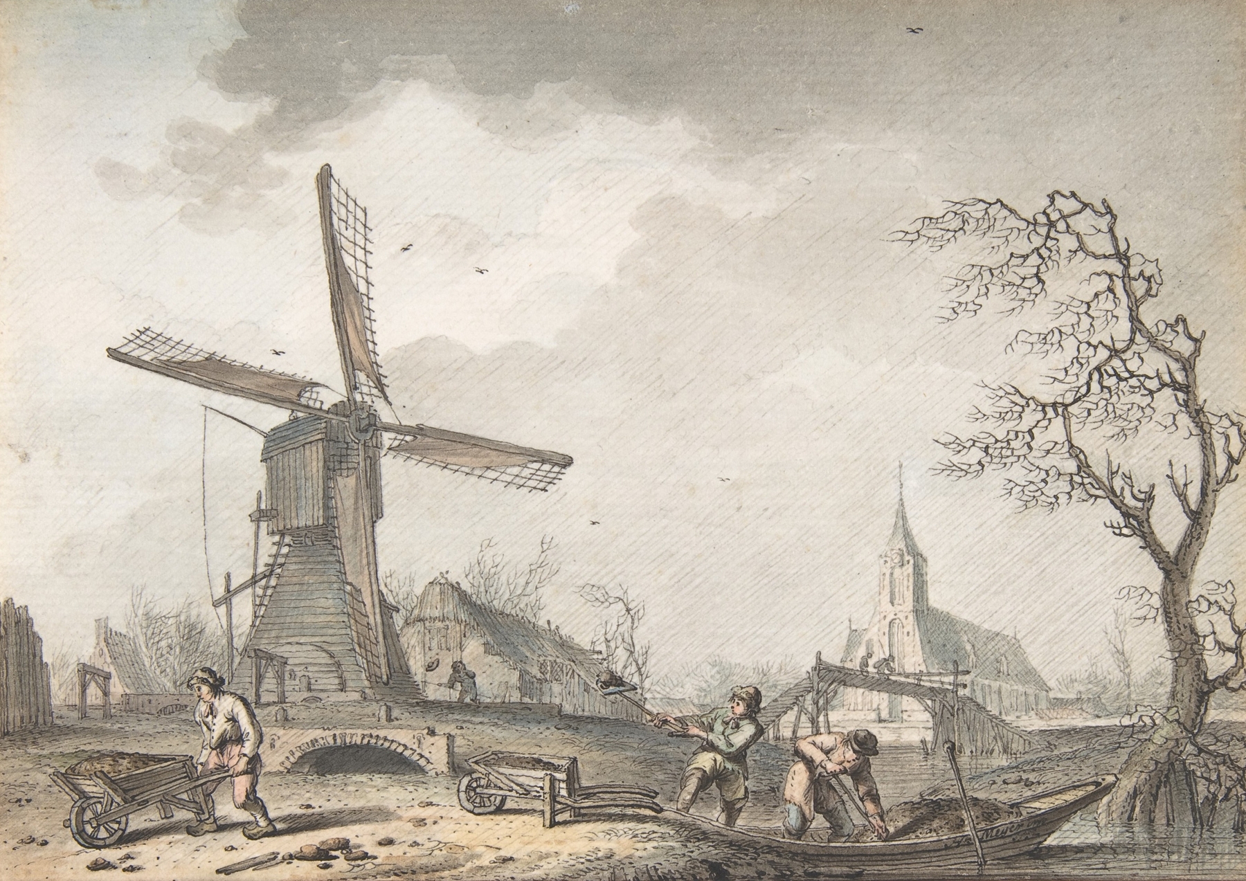 Landscape depicting a solitary figure under a wintry sky, by Hendrik Meijer, 1776