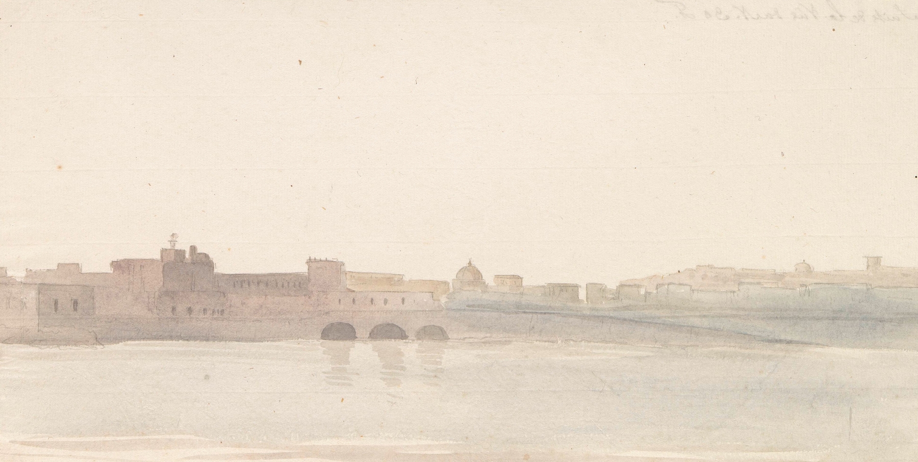 watercolour by Abraham-Louis-Rodolphe Ducros depicting the Gulf of Naples with waves and a church