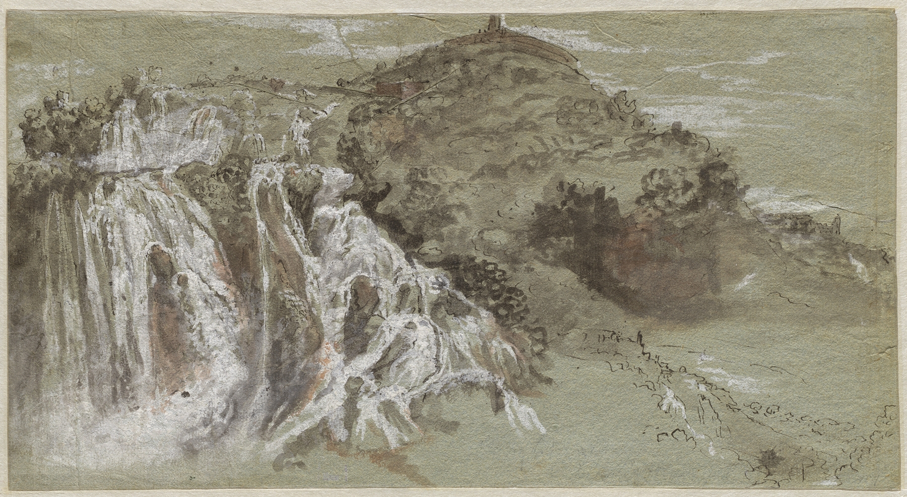 The Waterfalls at Tivoli, oil painting by Franz Joachim Beich, depicting cascading water and lush foliage.