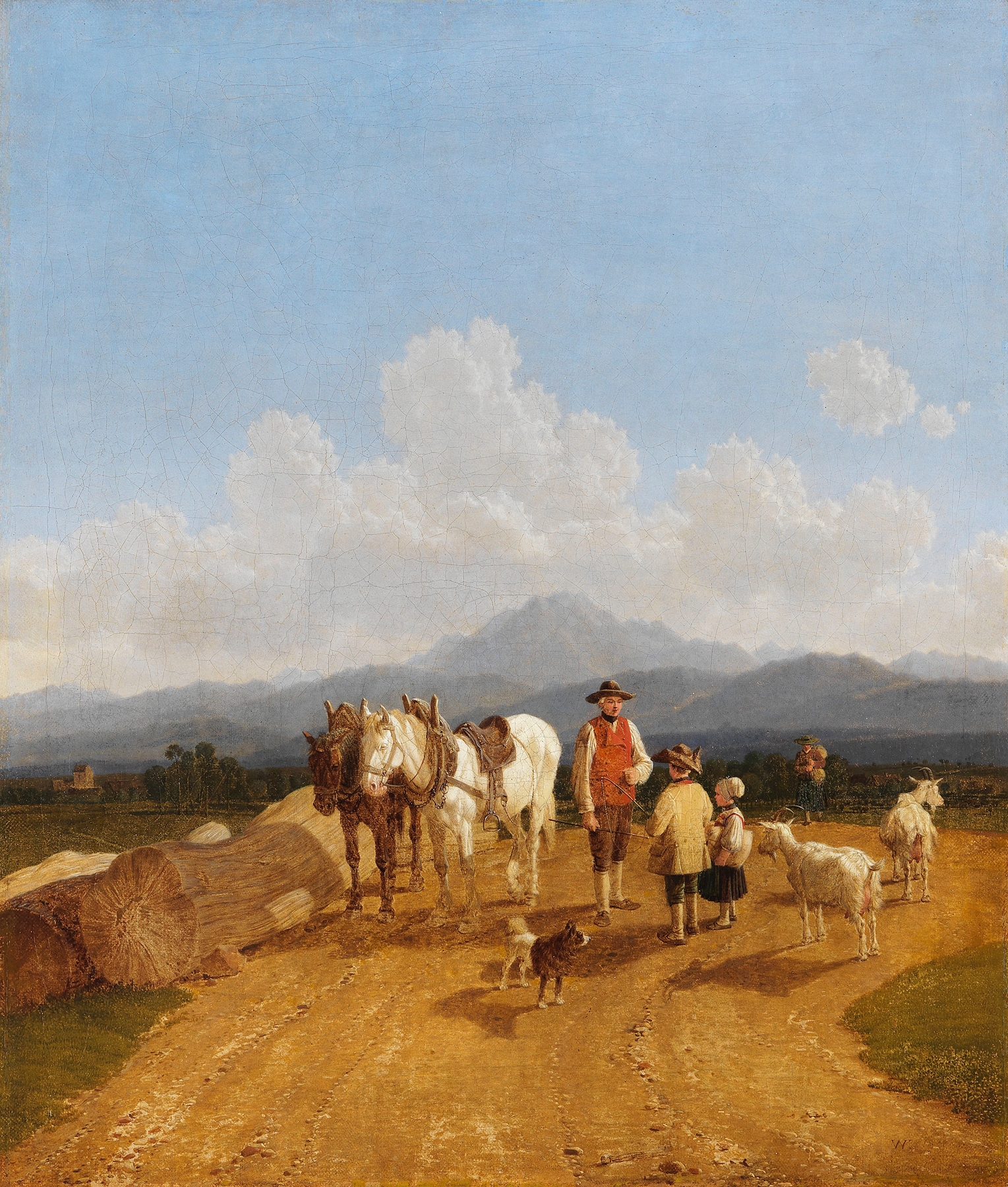 Oil painting by Wilhelm von Kobell depicting children in a Bavarian landscape