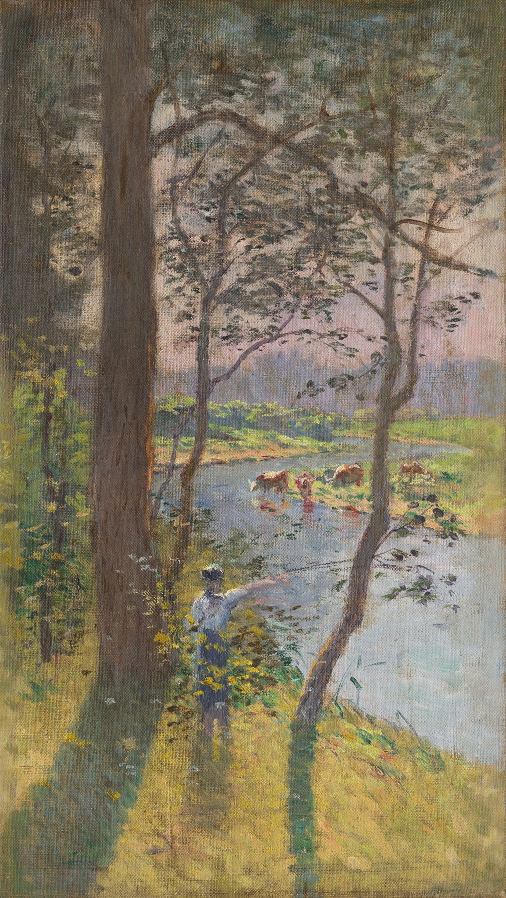 Landscape with a River and Cattle Watering, oil on canvas by Ferdinand Katona