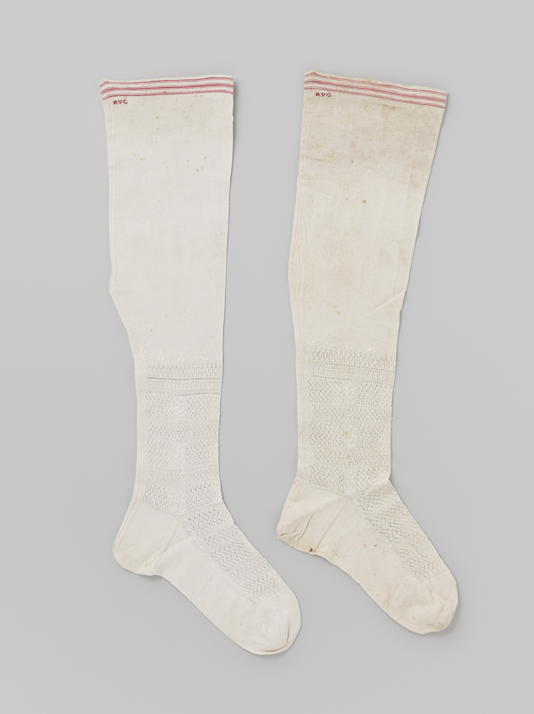 Textile piece by Unknown Artist featuring ajour pattern on white cotton
