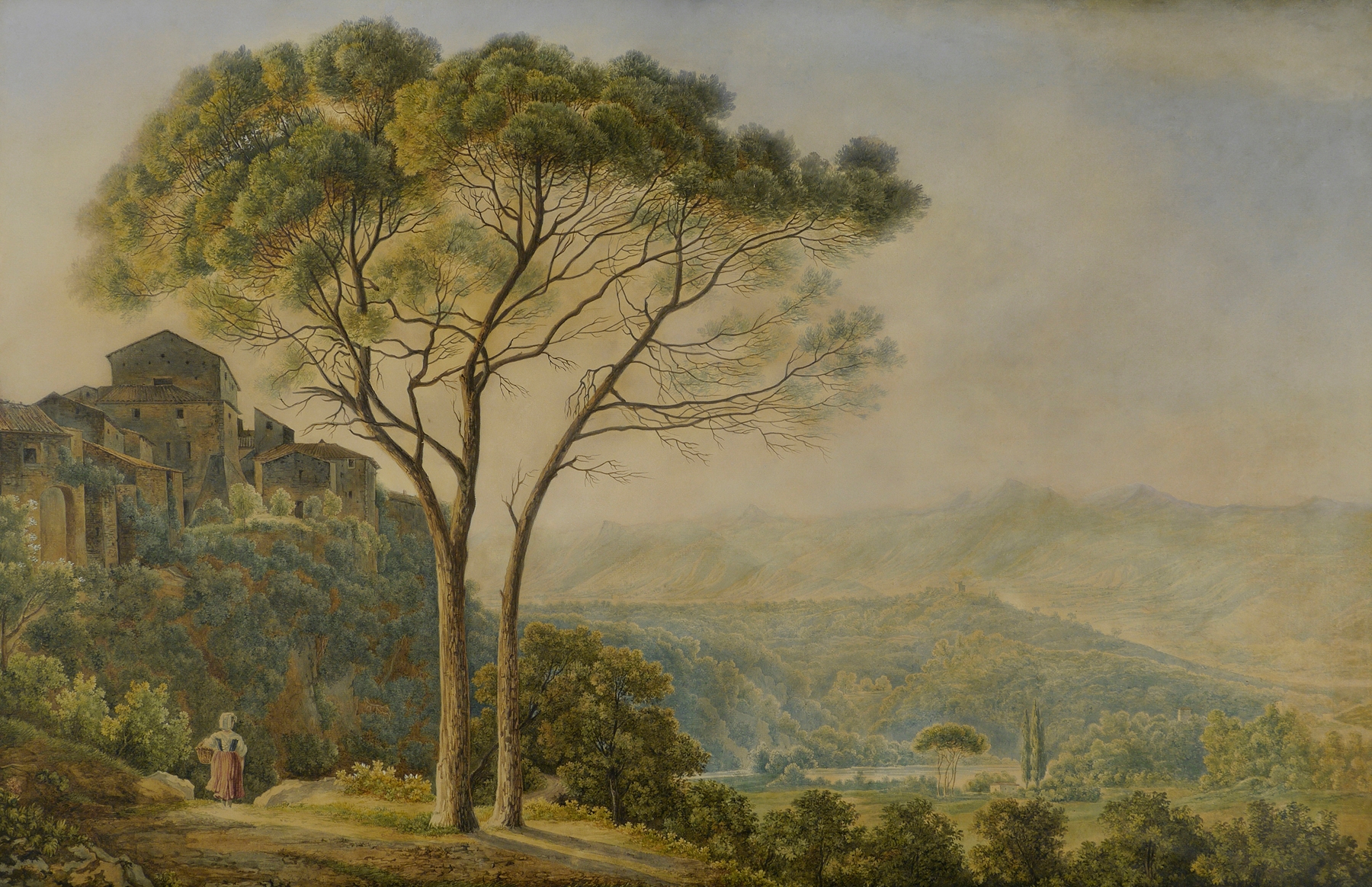 Berglandschaft mit Pinien, by Jacob Philipp Hackert, public domain