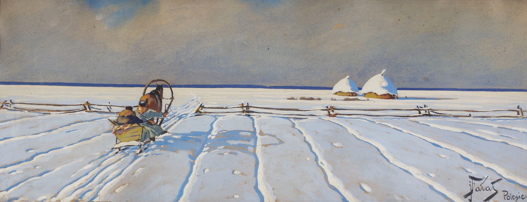 Winter landscape with sleigh, oil on canvas by Julian Falat