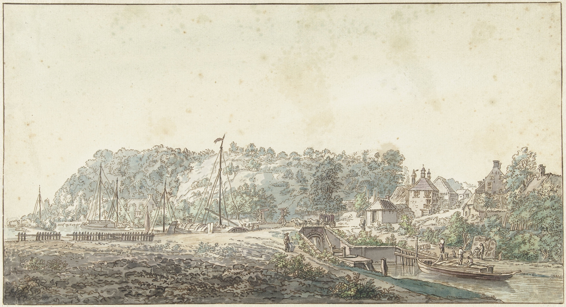 Landscape depicting a river scene by Jacob van Liender, oil painting
