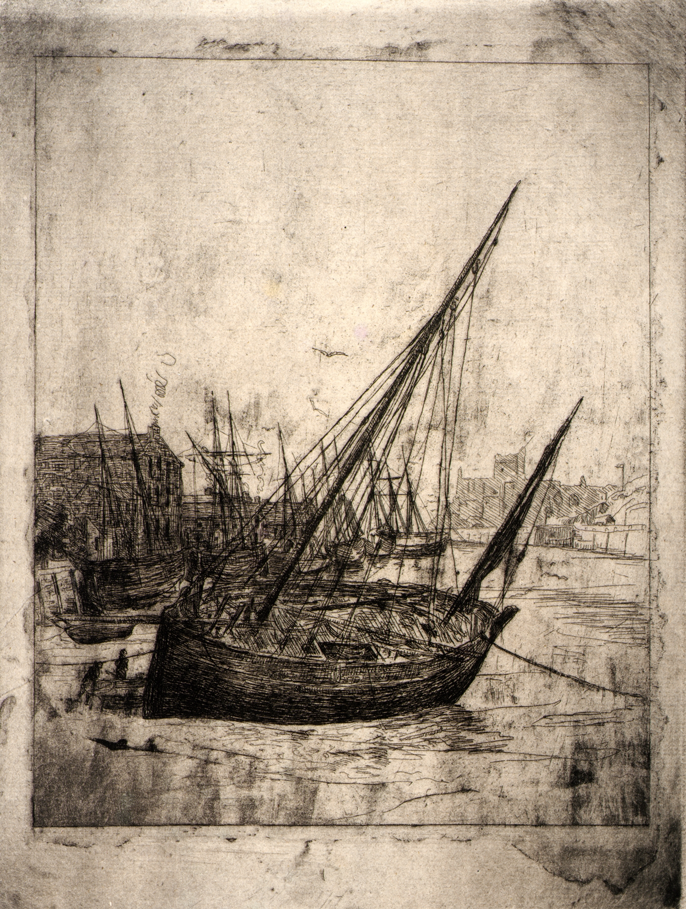 Boats at Peel–Isle of Man by Julian Alden Weir, oil on canvas depicting boats on calm water
