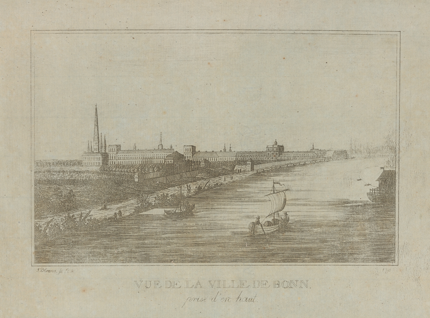 Landscape view of Bonn with river, created by David Cranz in an unknown medium.