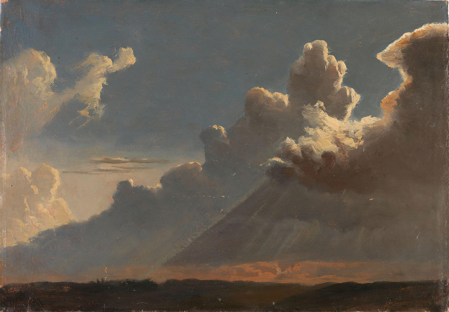 Cloud Study by Knud Baade, oil on canvas depicting swirling clouds and a dramatic sky.