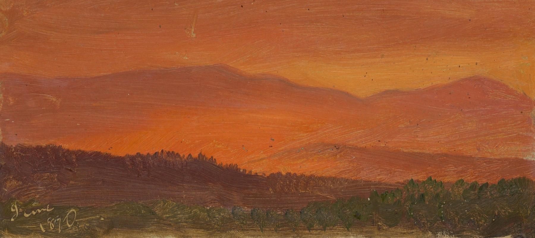 Hudson Valley and Distant Mountains at Sunset, oil on canvas by Frederic Edwin Church