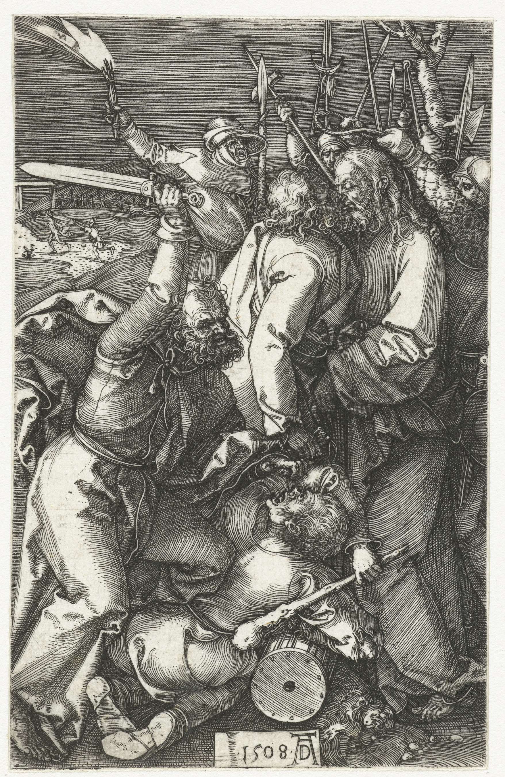 Engraving by Albrecht Dürer showing a man in chains with intricate garments.