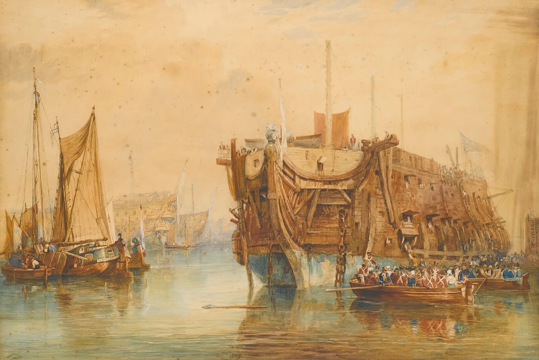 Receiving Ship, Portsmouth, by Samuel Prout, public domain
