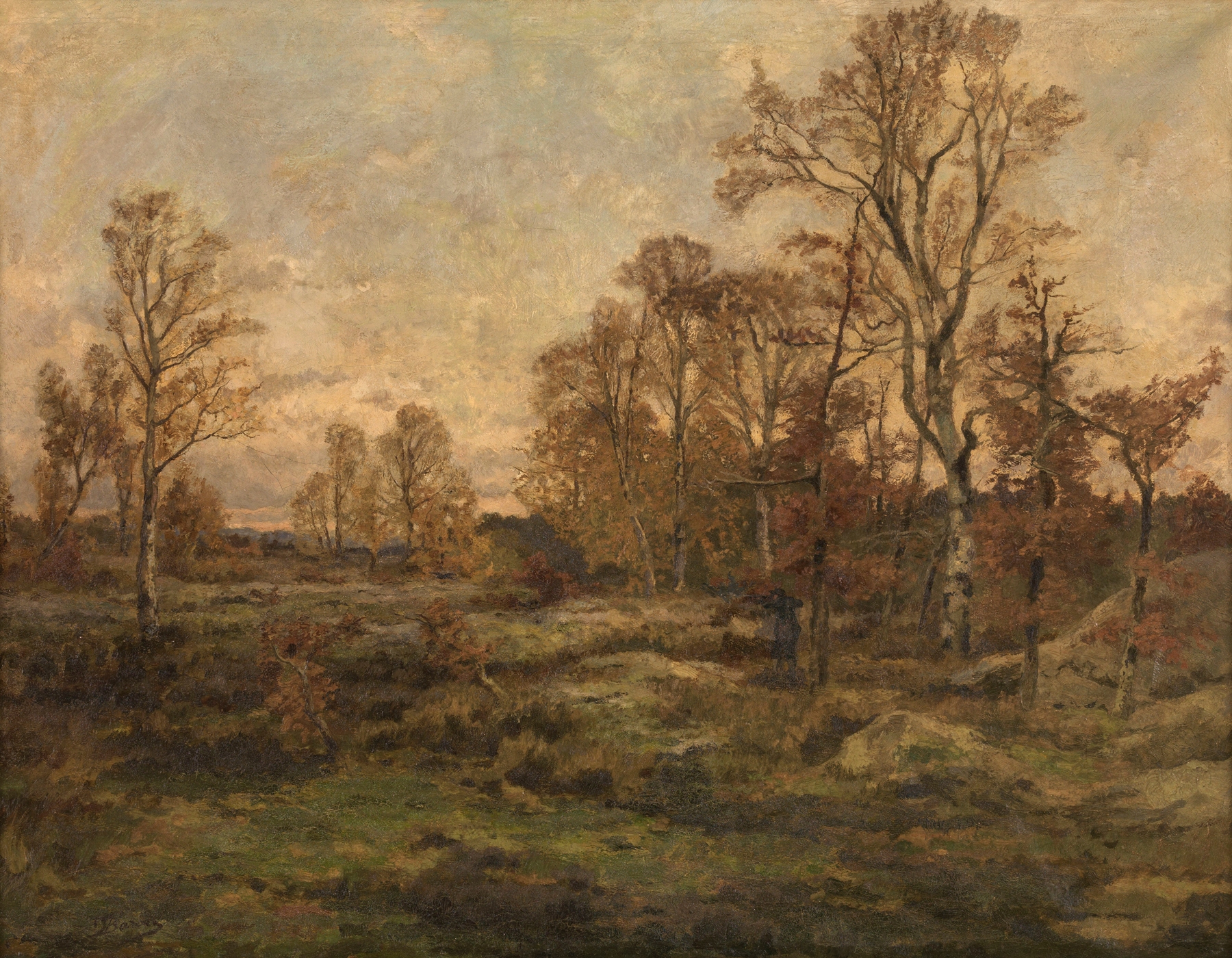 Autumn landscape with trees in oil on canvas by Théodore Baron