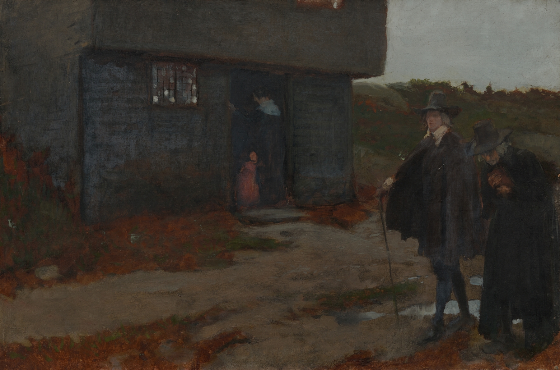 At the Cottage Door (17th Century New England Scene), by Edwin Austin Abbey, public domain