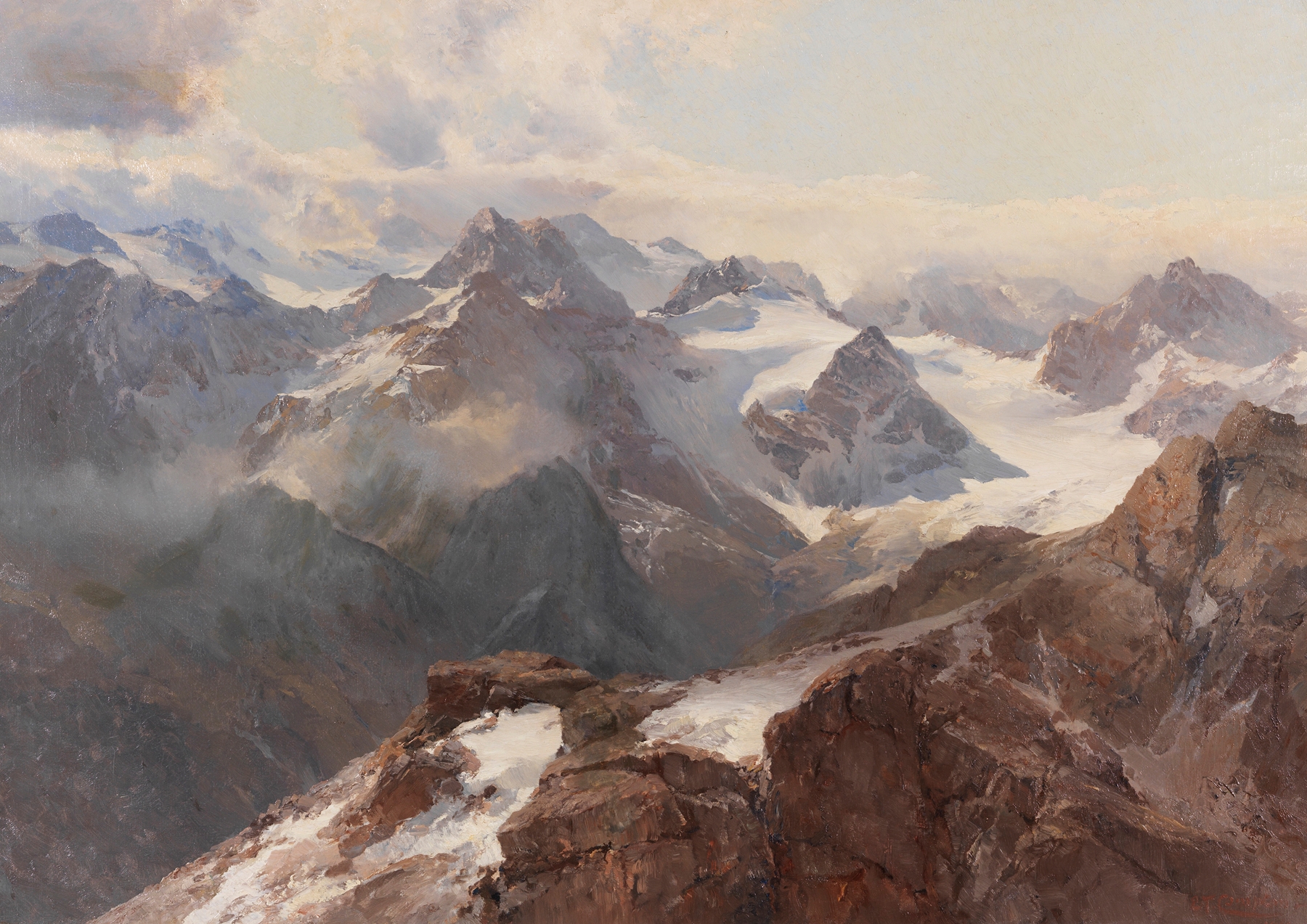 Alpine landscape with mountains and snow by Edward Theodore Compton, 1910
