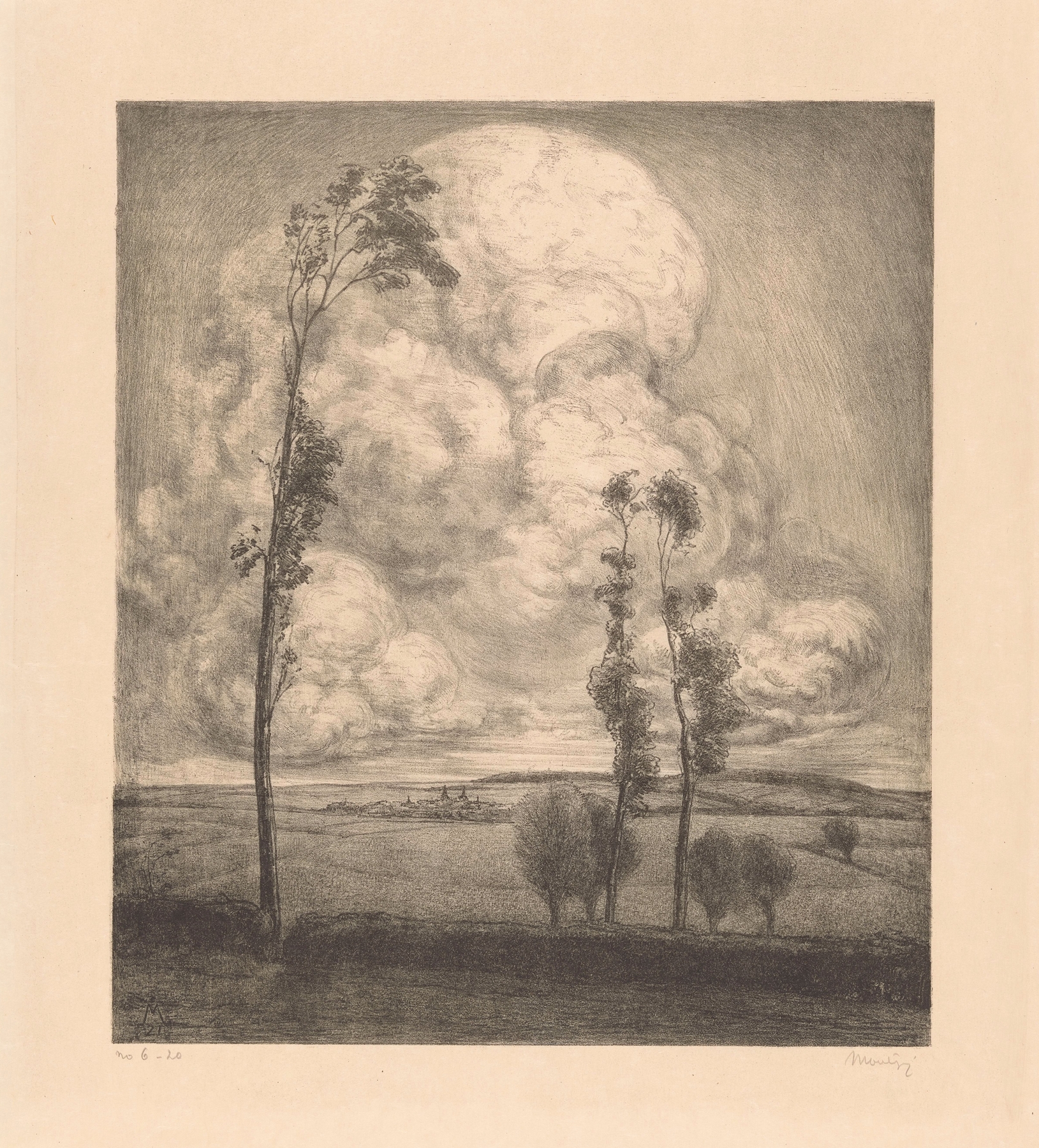 Wolken boven glooiend landschap, by Simon Moulijn, public domain