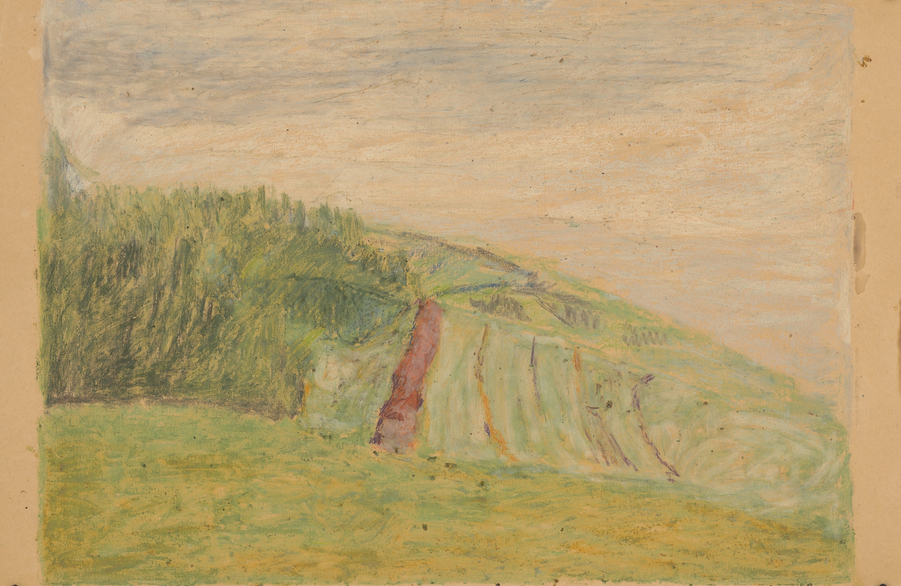 Study Of Spiš Landscape by Jozef Hanula, oil on canvas depicting hills and a moody sky.