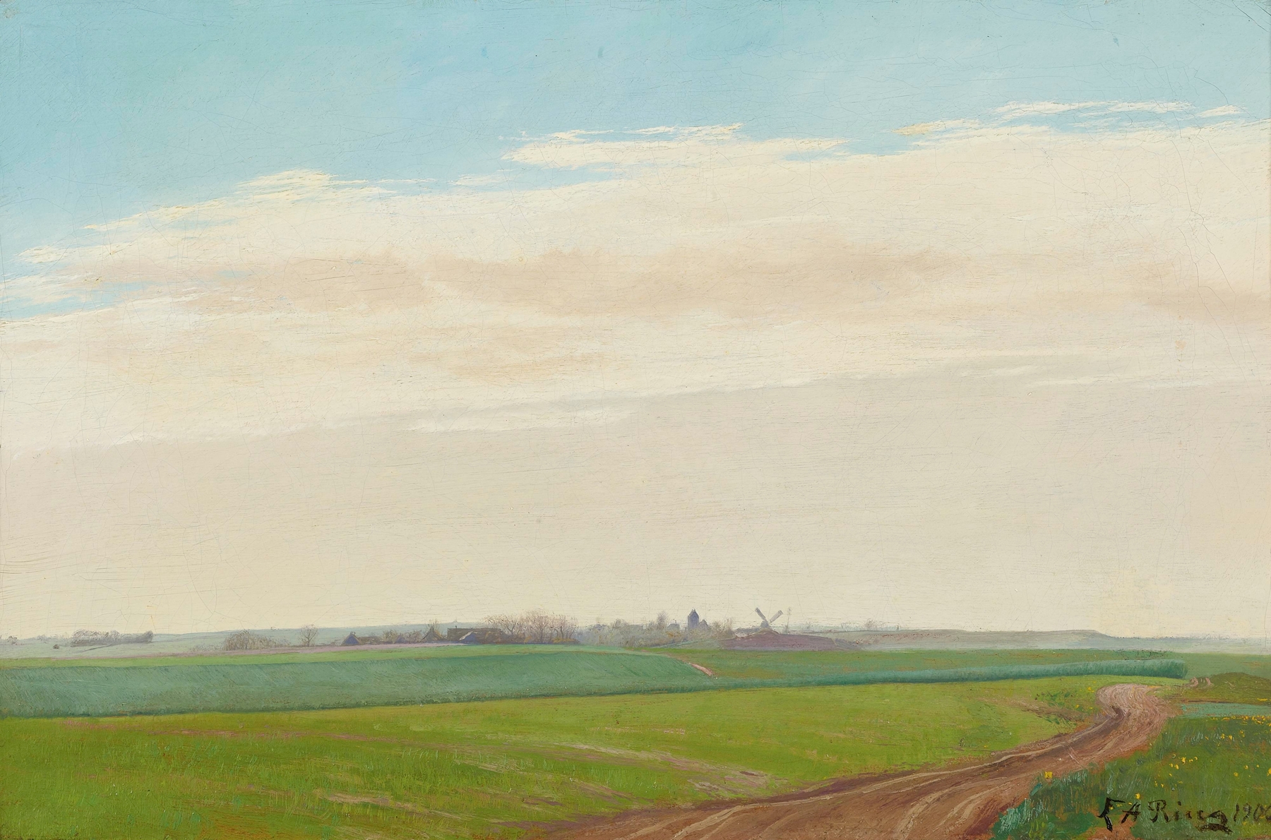 Summer landscape with a lake and fields by Laurits Andersen Ring, oil painting