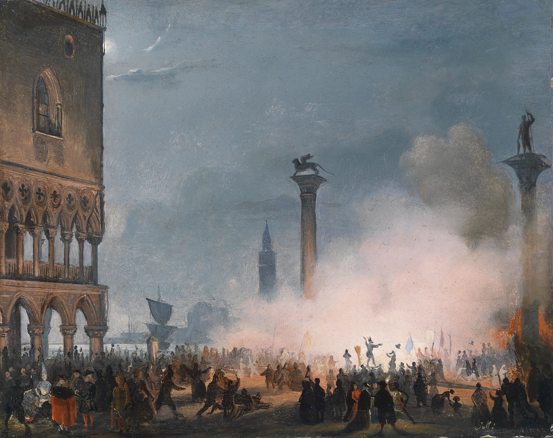 Venedi Piazzetta bei Nacht, by Ippolito Caffi, public domain
