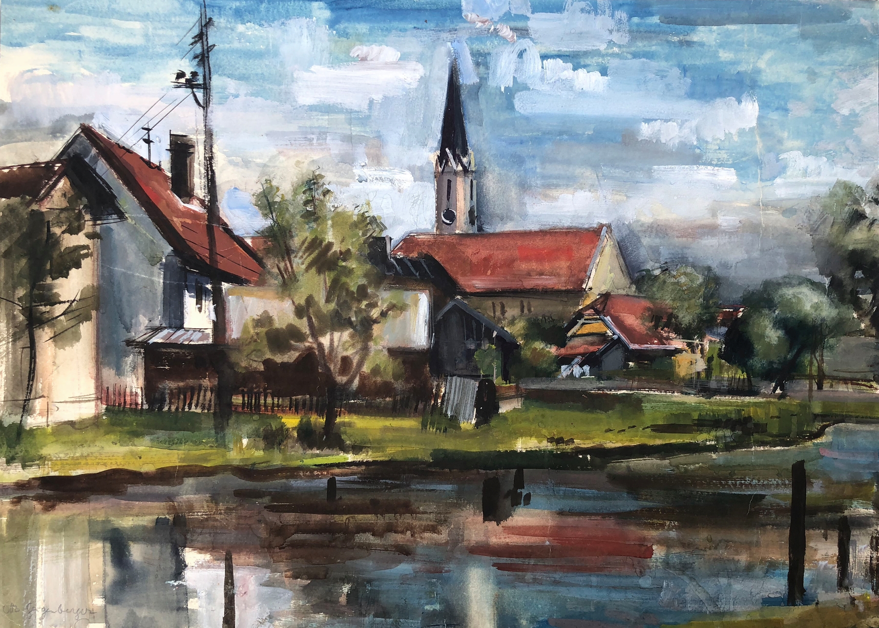 Landschaft mit Kirche, by Otto Geigenberger, public domain