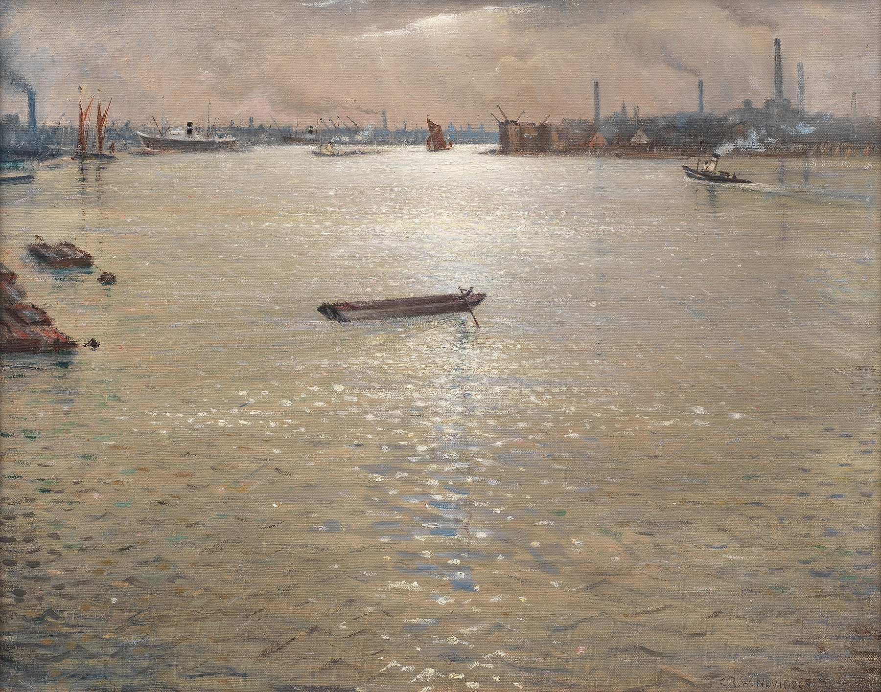 A Thames Landscape, by Christopher R. W. Nevinson, public domain