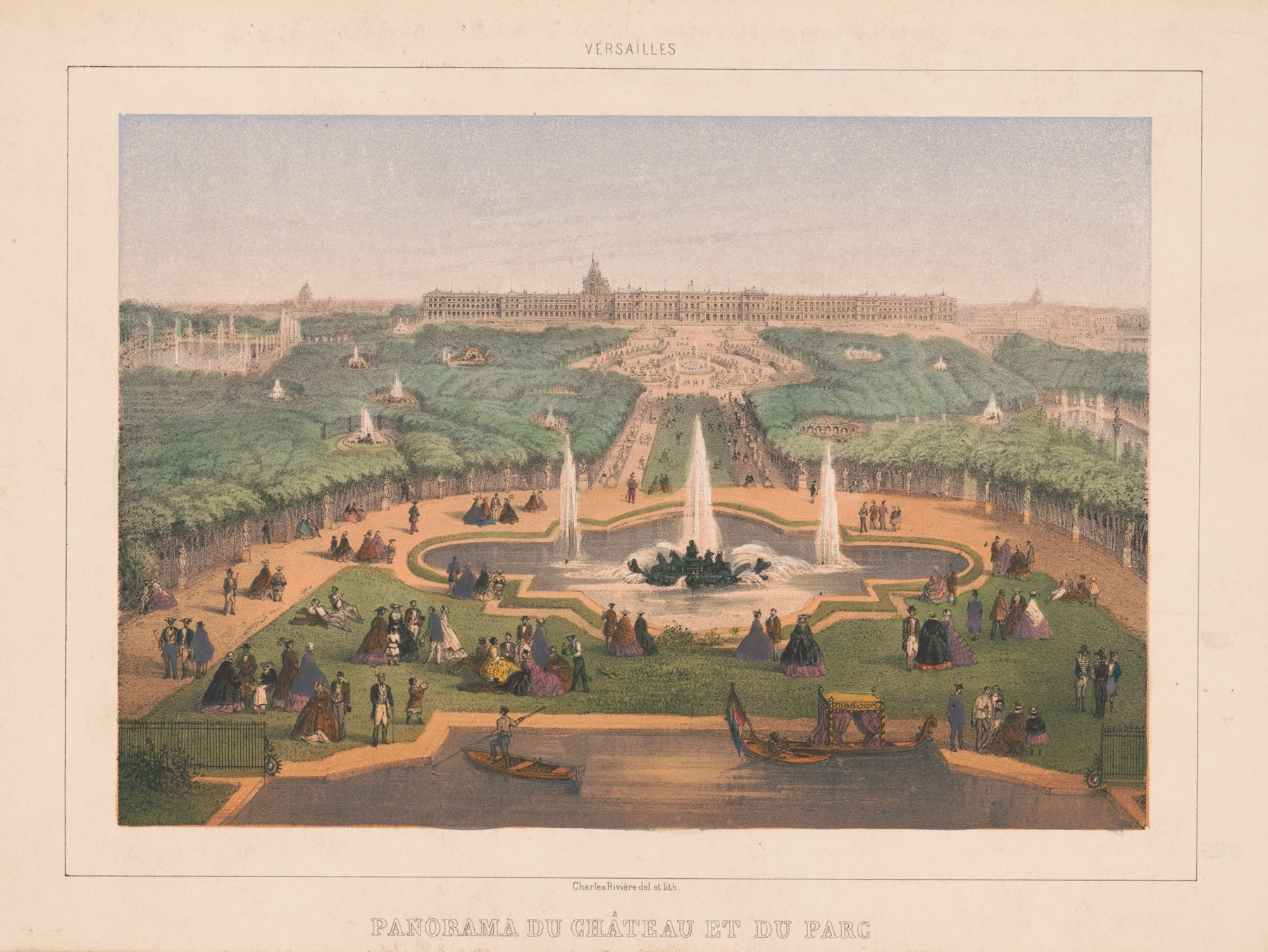 Panorama of Versailles gardens and fountains by Charles Rivière, oil painting