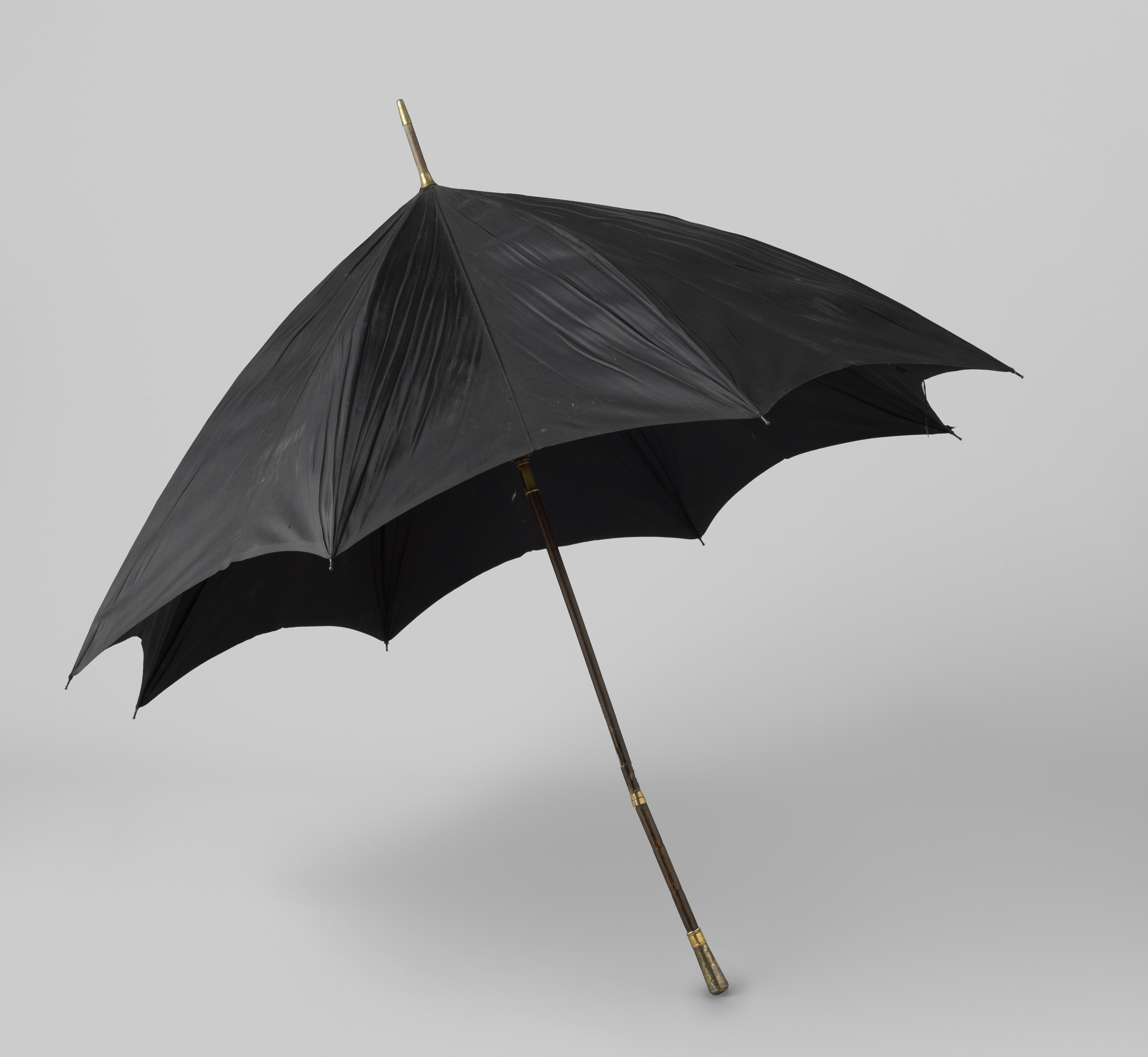 Parasol made of ink on silk by Unknown Artist, featuring bamboo and silver details.