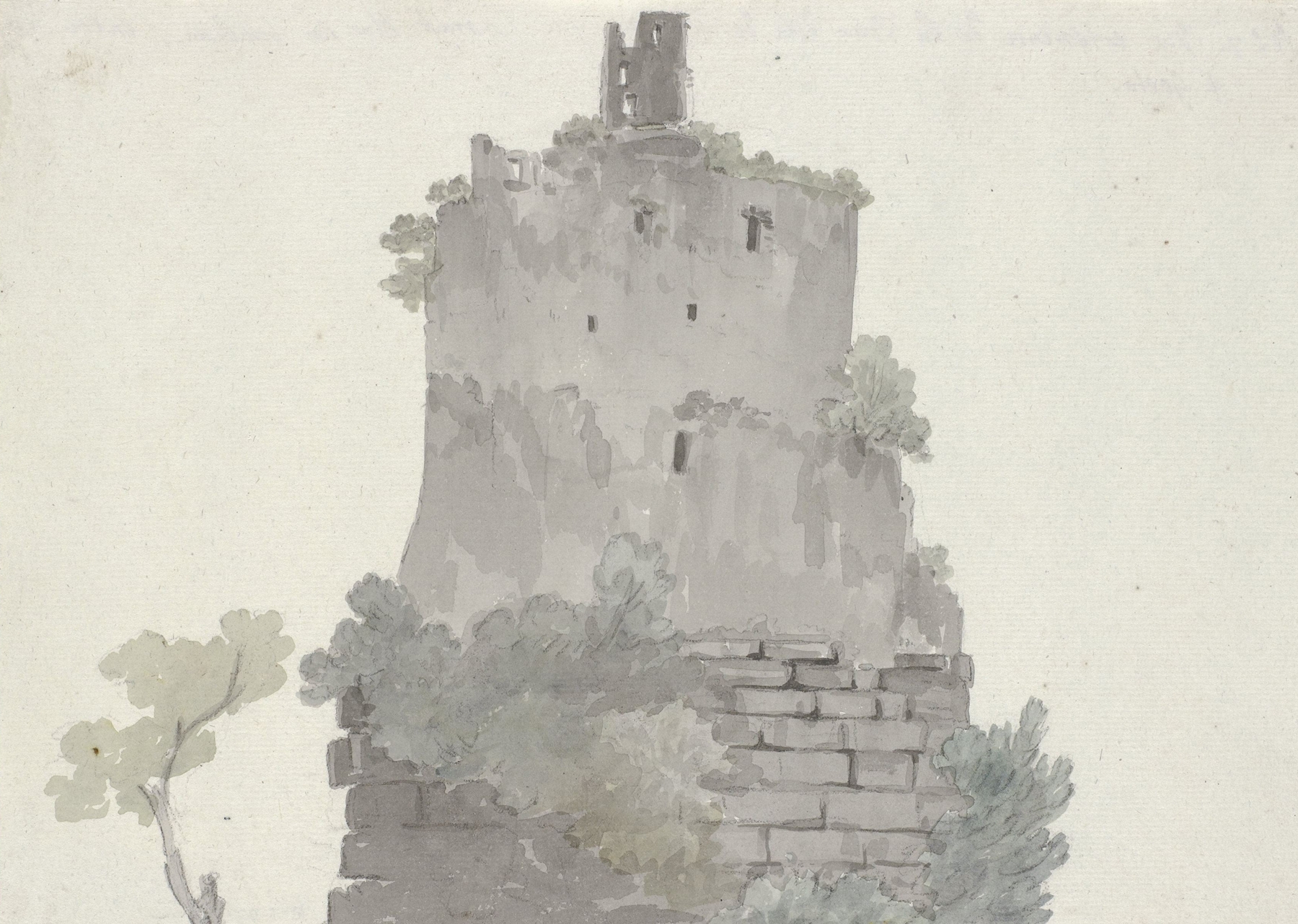 Watercolour by Abraham-Louis-Rodolphe Ducros depicting a tomb surrounded by sunlight and greenery.
