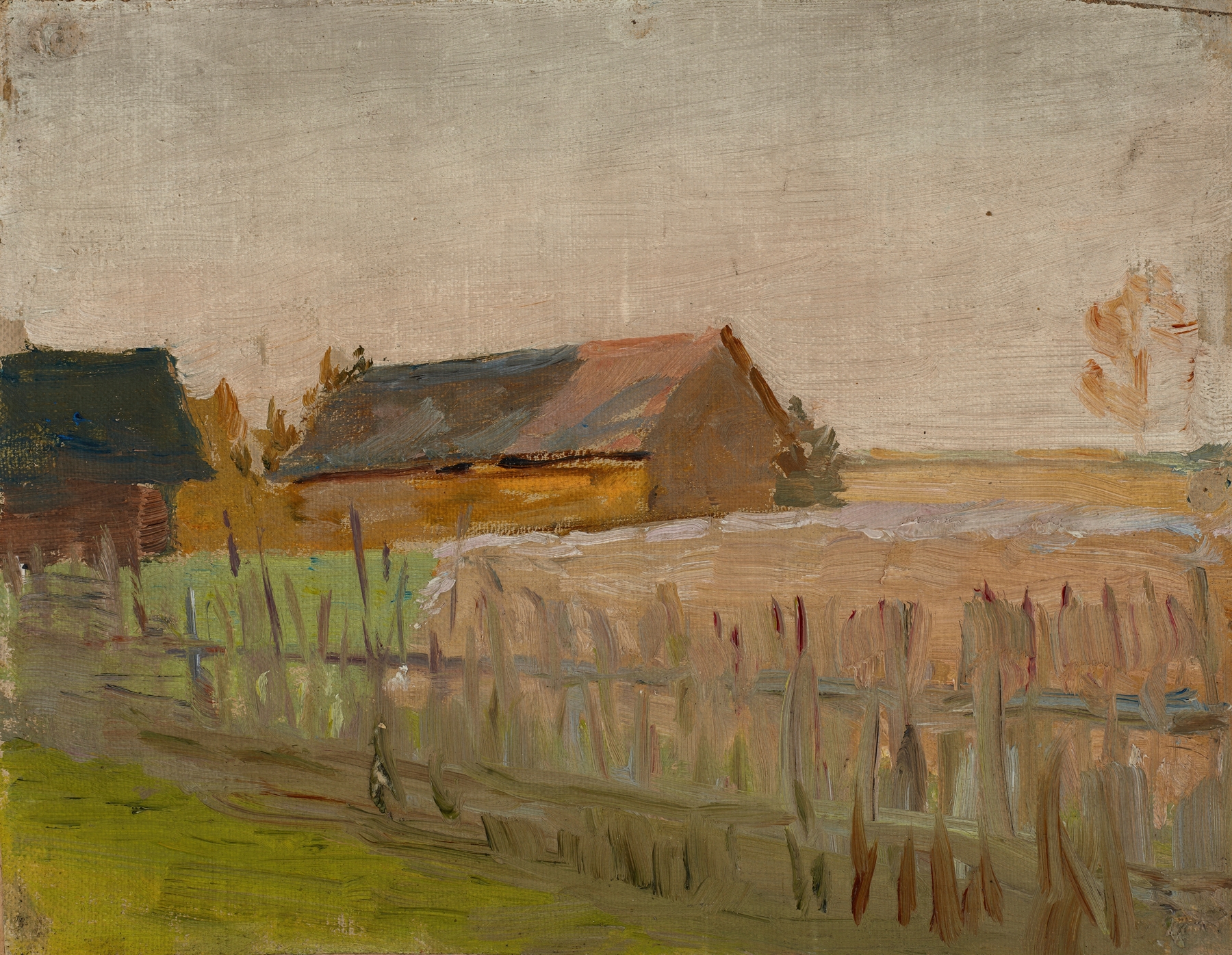 Evening by Jan Ciągliński, oil on canvas, depicting a twilight landscape with deep blues and purples.