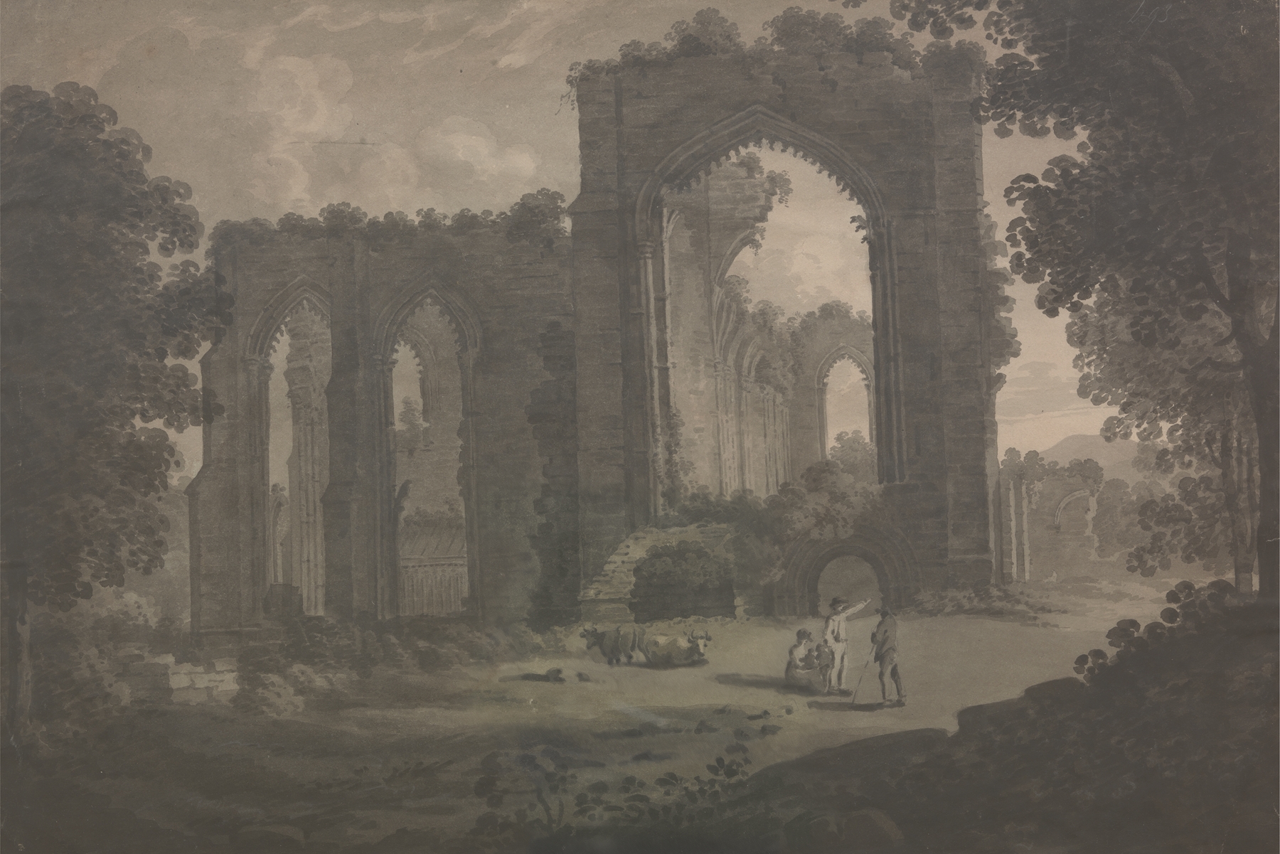 Furness Abbey by George Heriot, depicting ruins in nature, oil painting