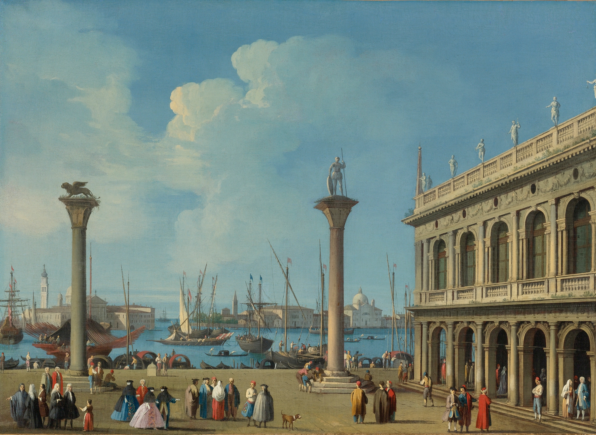 Rococo architecture scene by Giovanni Battista Cimaroli, featuring canals and reflections.