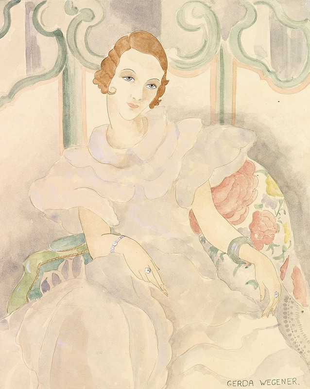 Portrait of a young woman in a white dress by Gerda Wegener.