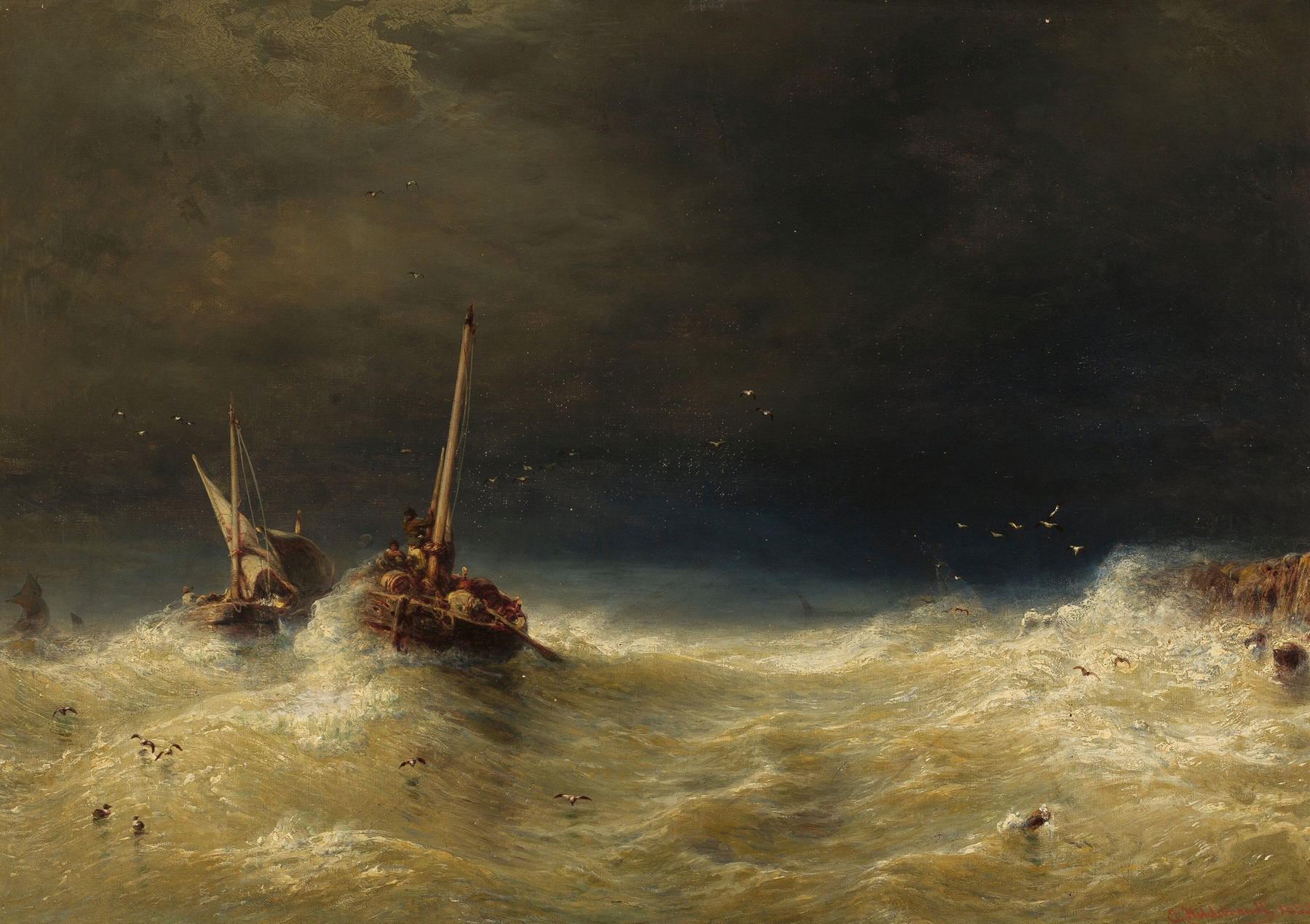 Sea Tempest by Eduard Hildebrandt, oil on canvas depicting a turbulent ocean scene.
