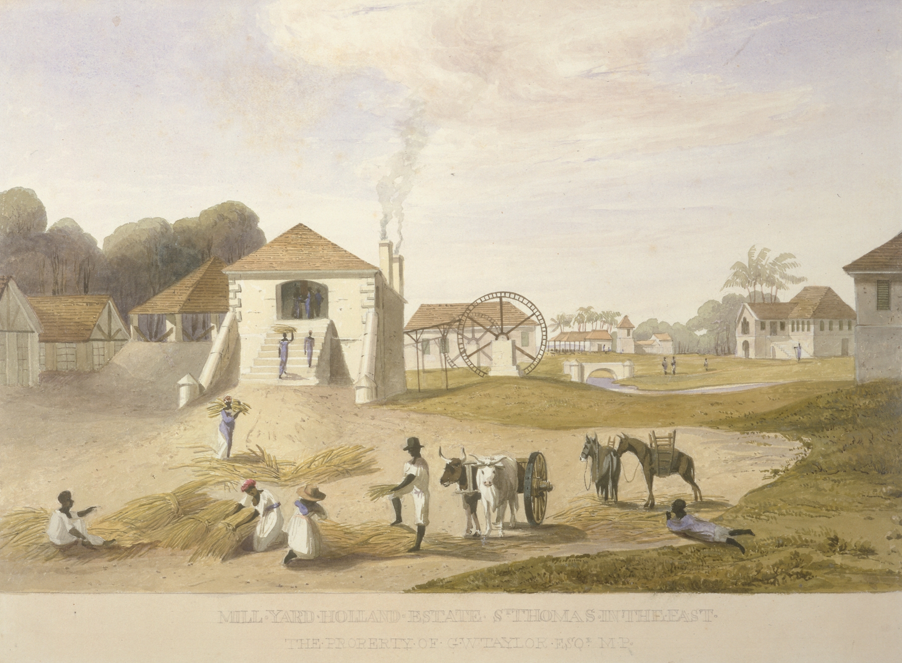 Mill Yard, Holland Estate, watercolor on paper by James Hakewill