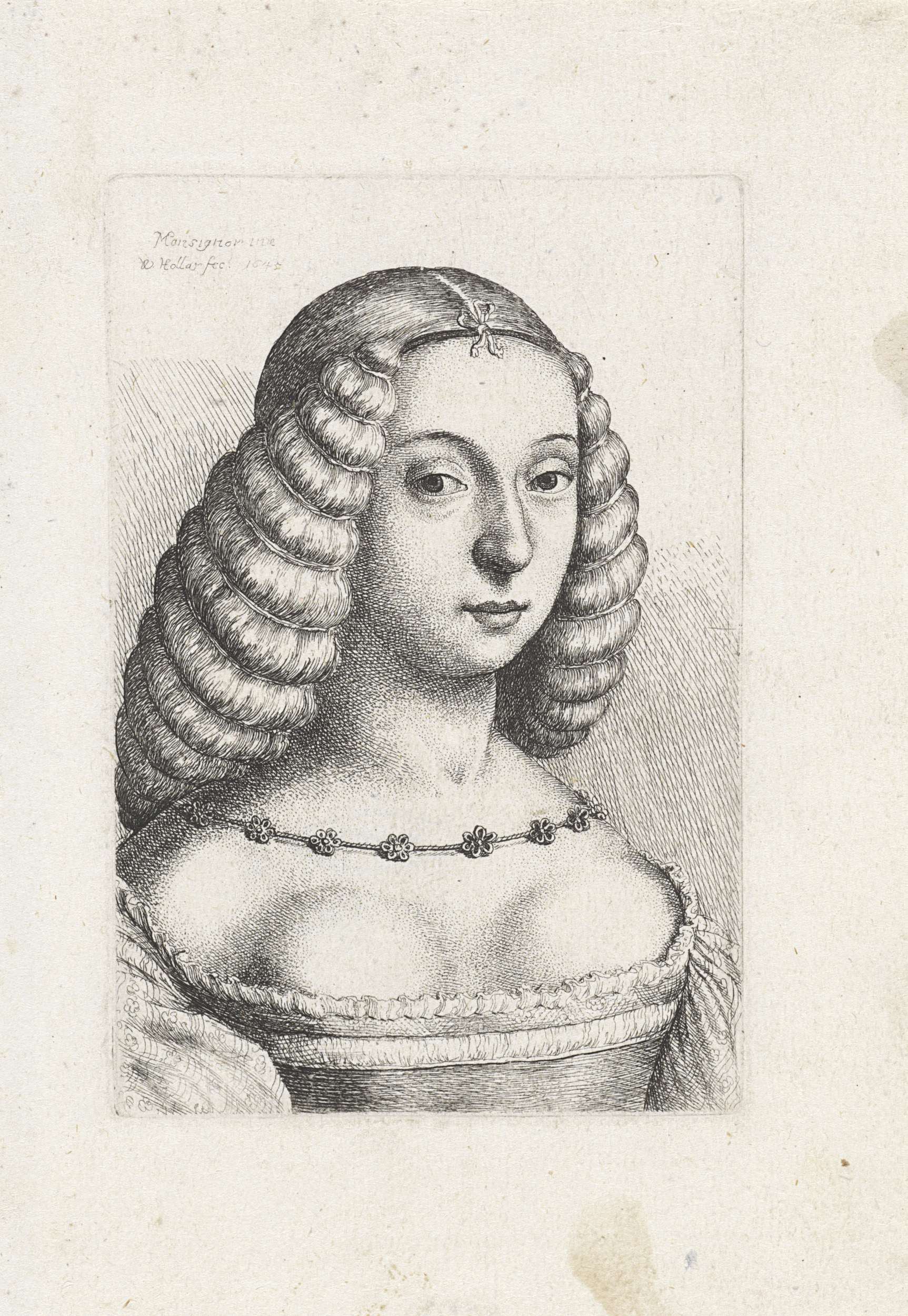 Portrait of a young woman with rolled hair, etching by Wenceslaus Hollar