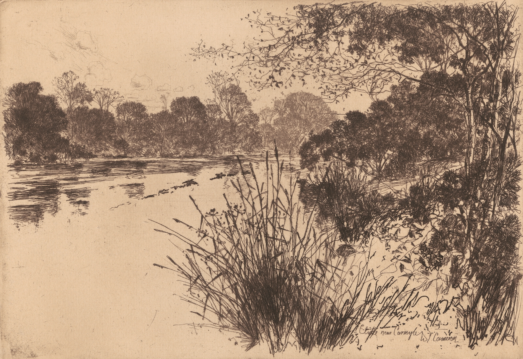 Landscape of The Clyde near Carmyle by David Young Cameron, oil painting