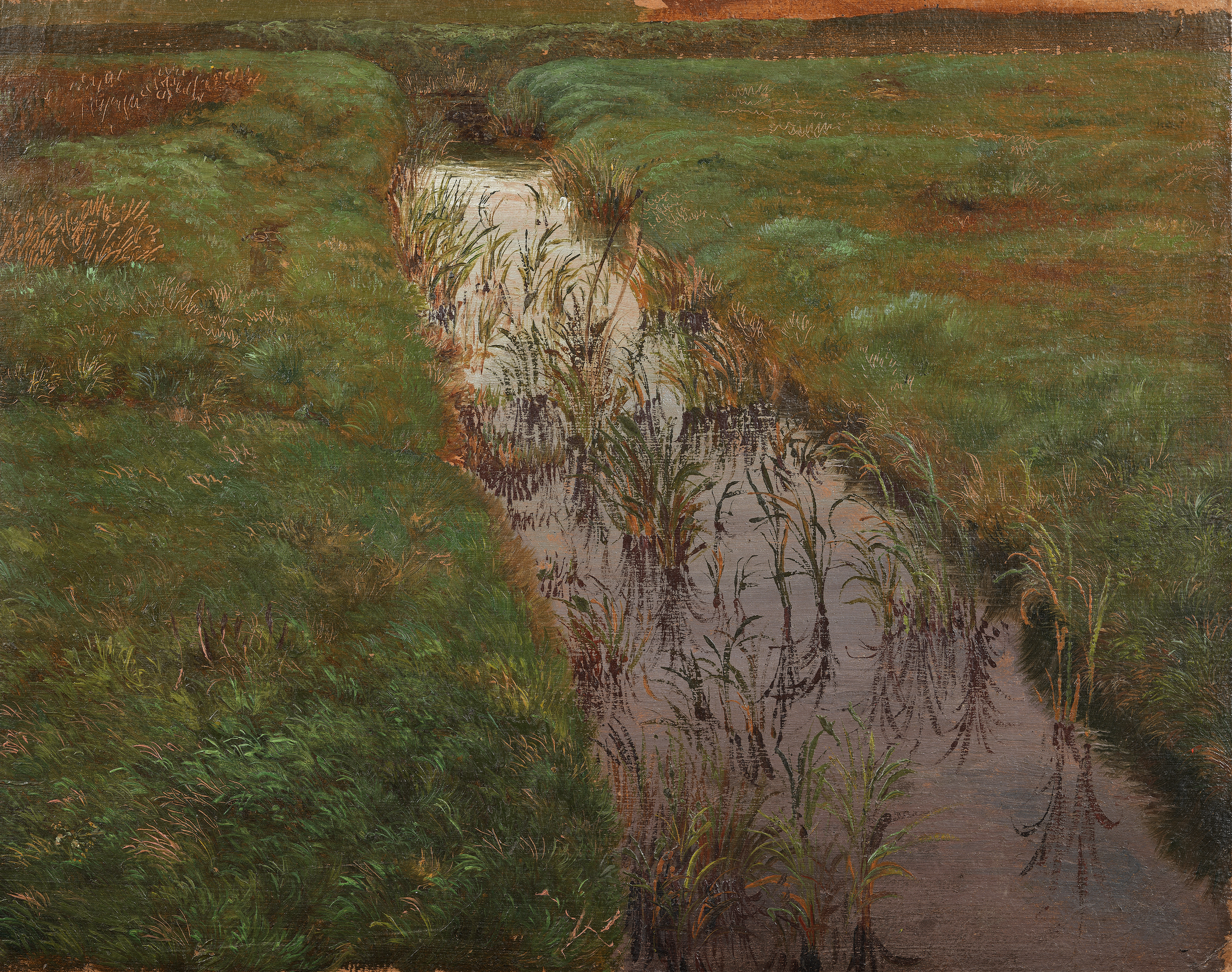 A Ditch by Lorenz Frølich, watercolor on paper depicting a natural landscape.