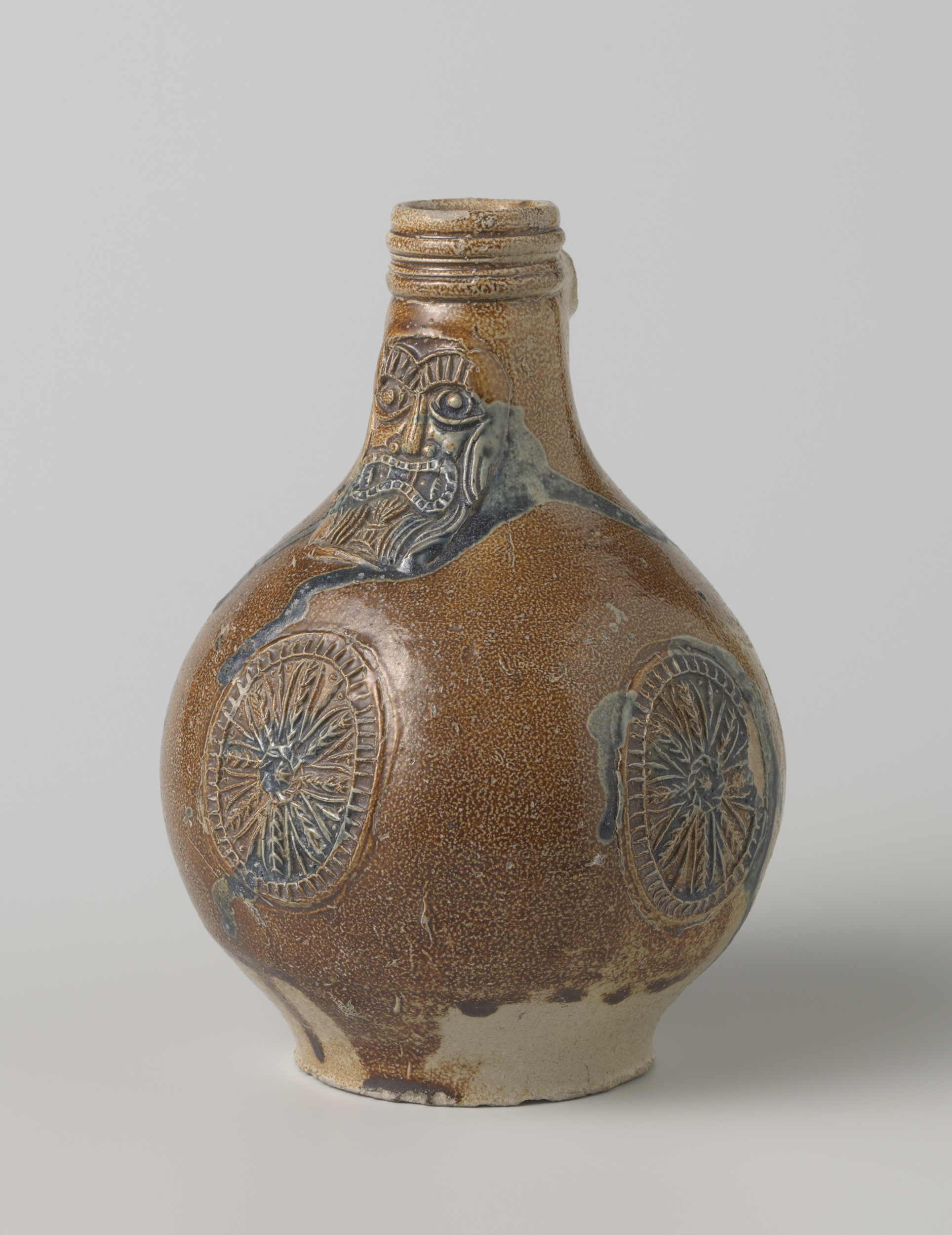 Jug (Bartmann jug) with three medallions, by Unknown Artist, public domain