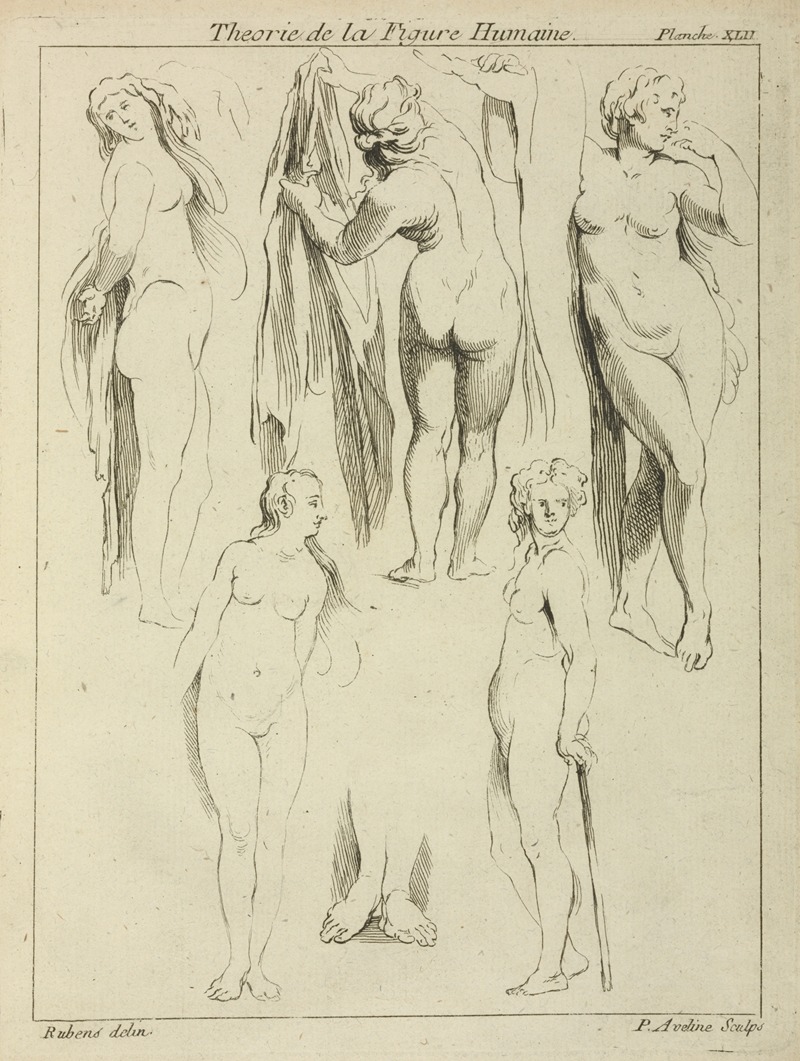 A study of standing female nudes and feet by Rubens.