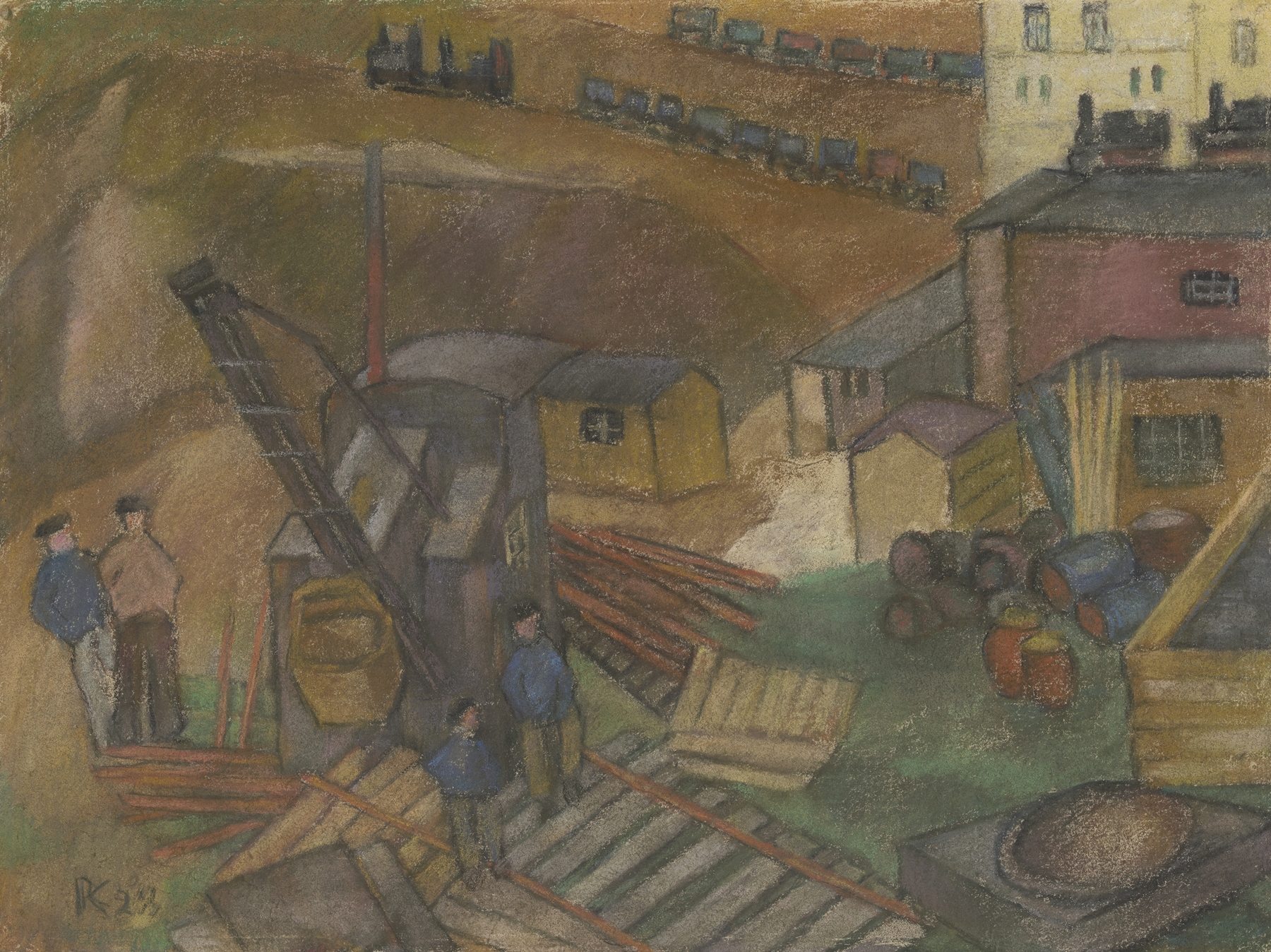 Landscape depicting cranes at an industrial site by Pauline Kowarzik, 1928