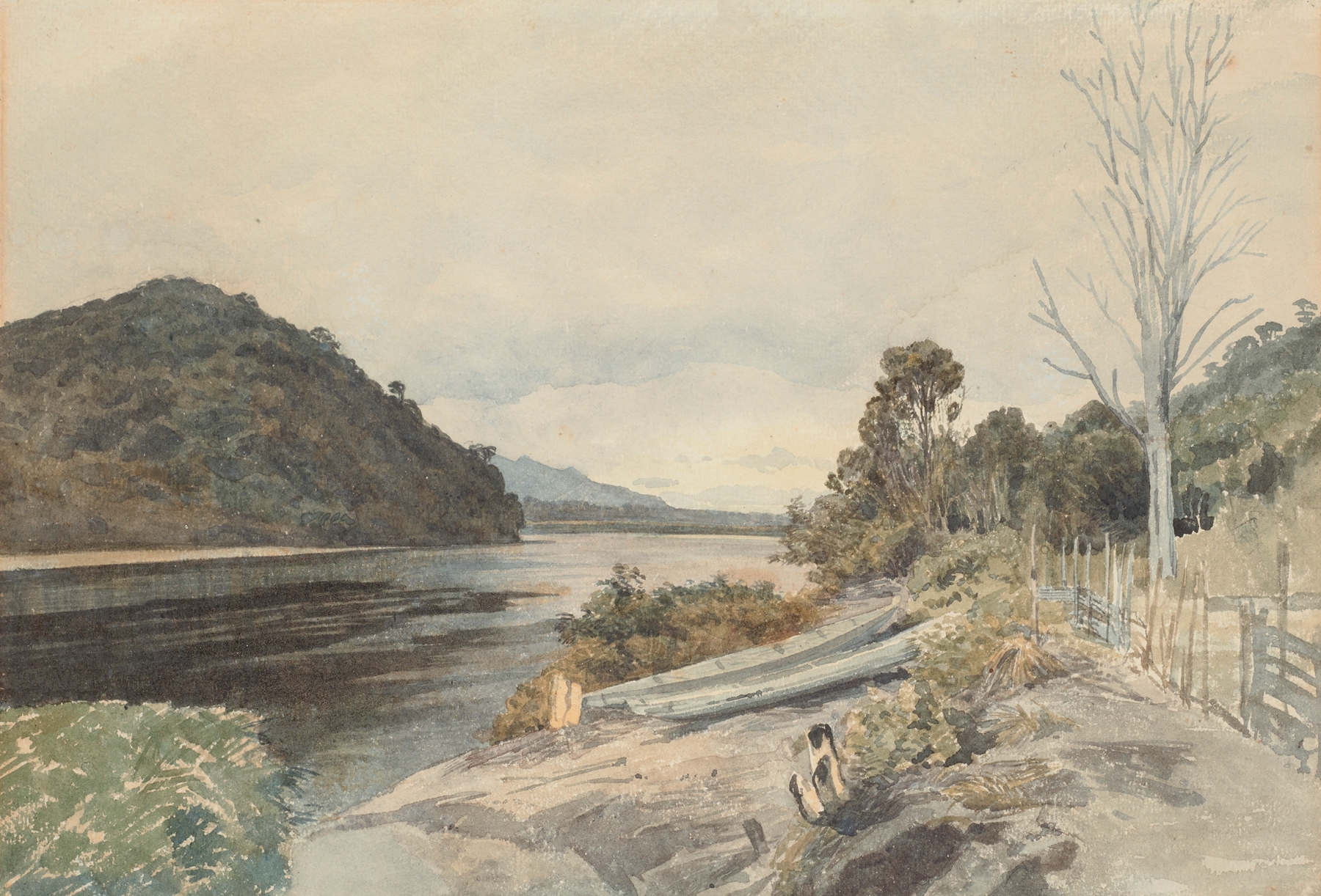 Landscape oil painting by James Crowe Richmond depicting gentle hills and tranquil scenery.