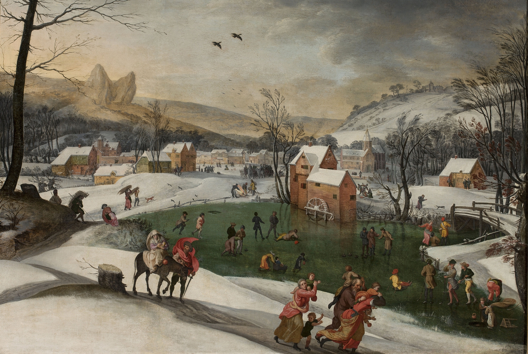 Winter landscape with the flight to Egypt, oil on panel by Gillis Mostaert