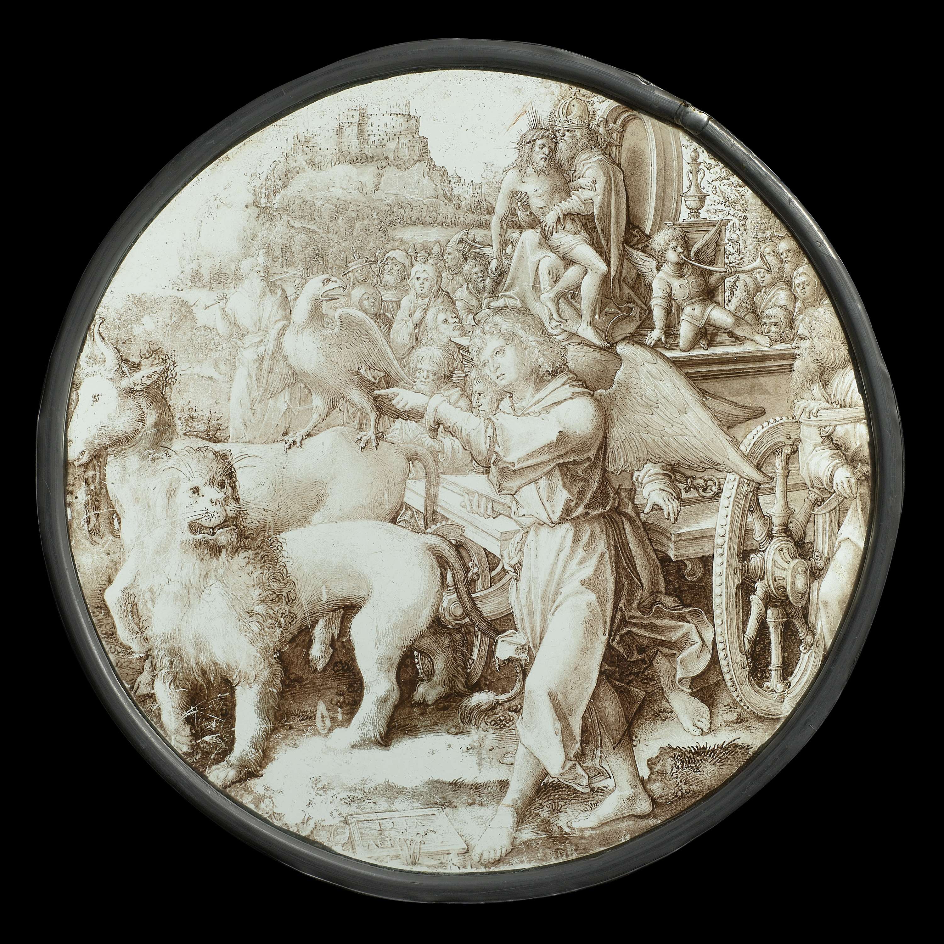 Allegorical scene with figures ascending, lead artwork by Dirck Vellert