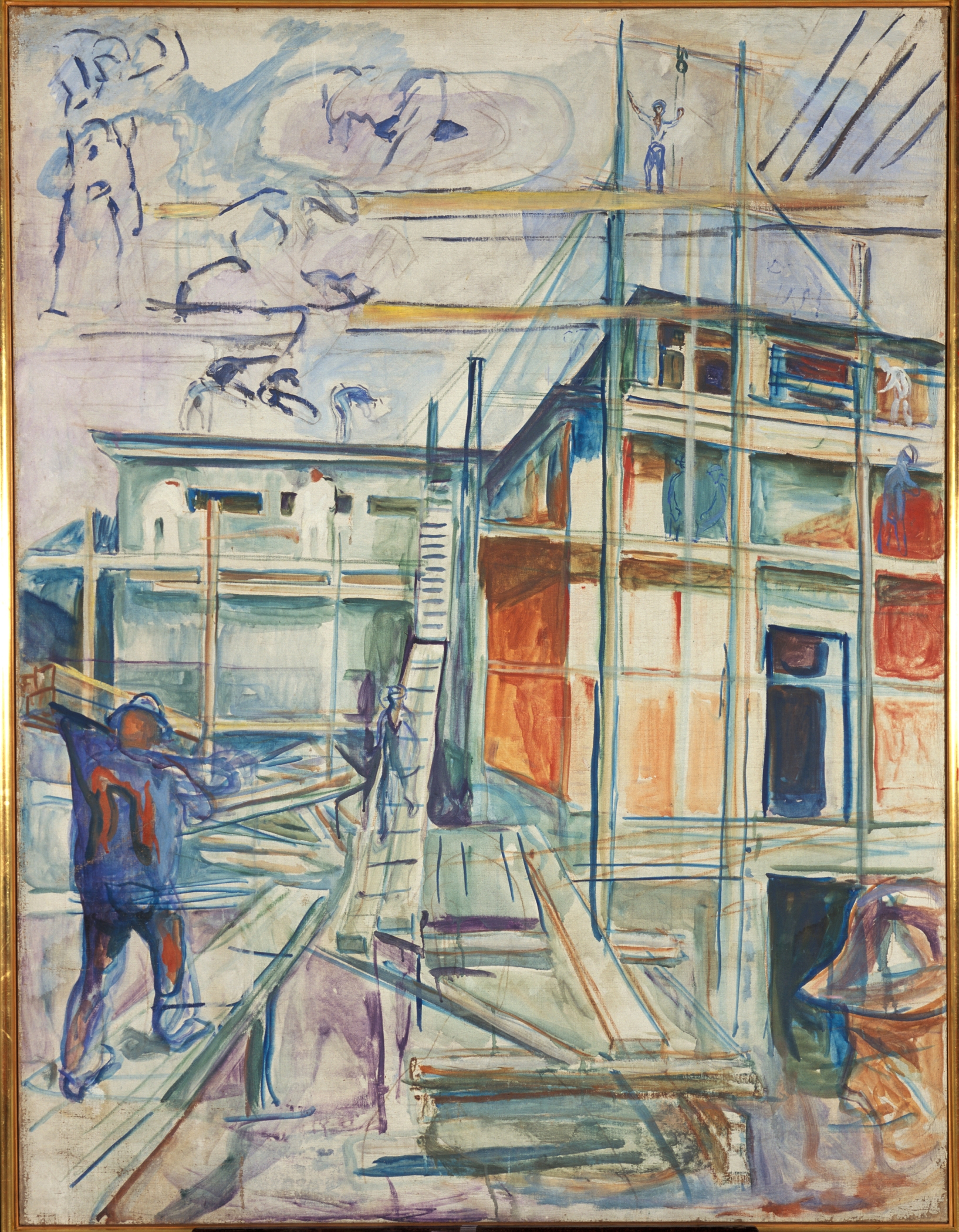 The Building Of The Winter Studio by Edvard Munch, oil on canvas, features a dark silhouette against a muted sky.