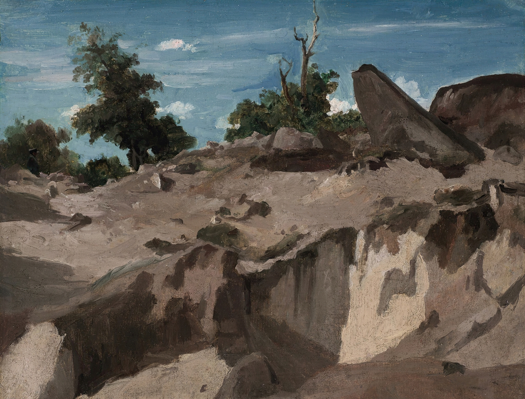 Oil painting by Jean-Baptiste-Camille Corot depicting a serene landscape with hills and forest.
