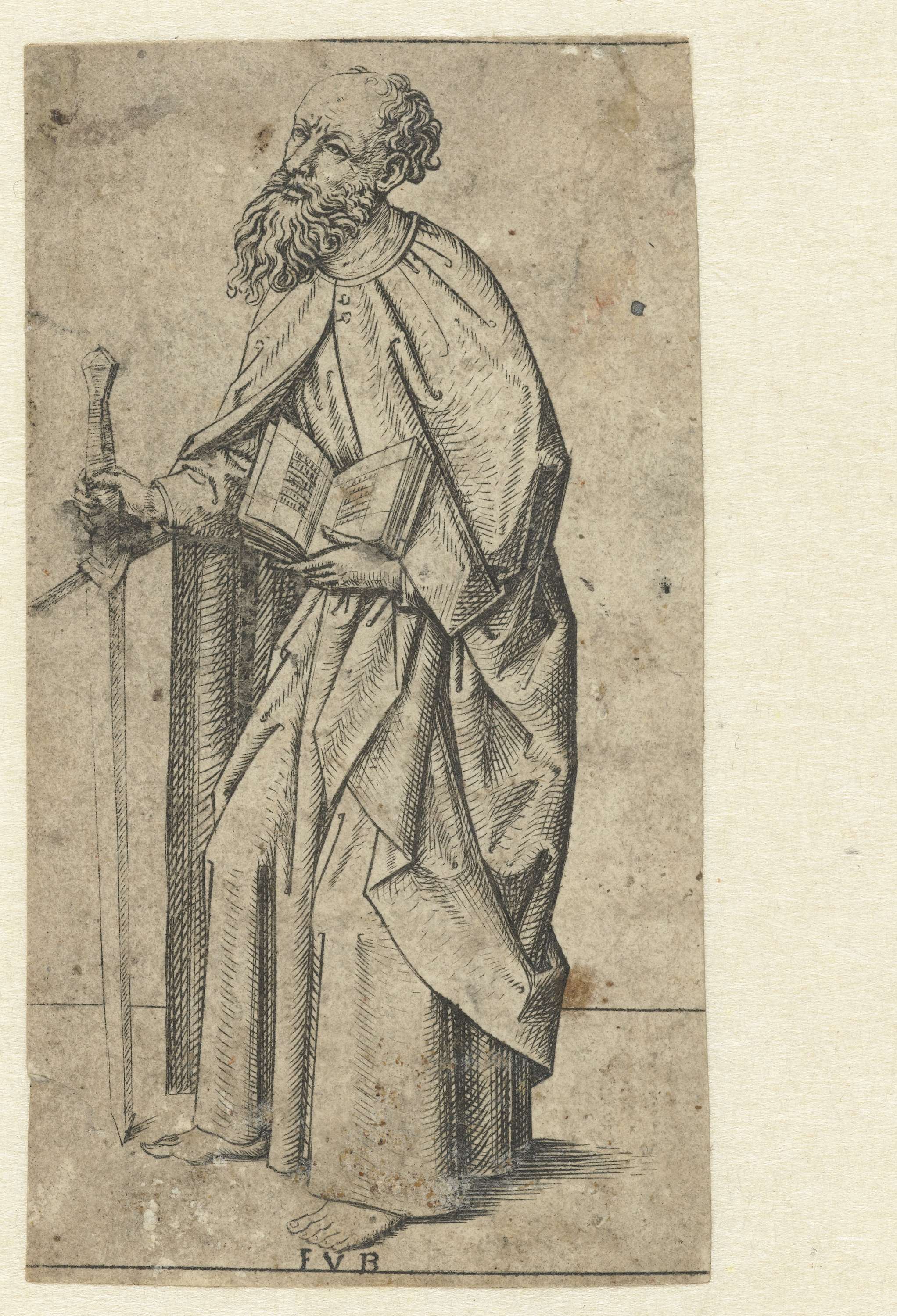 Engraving of Apostle Paul by Meester FVB, featuring a halo and deep colors